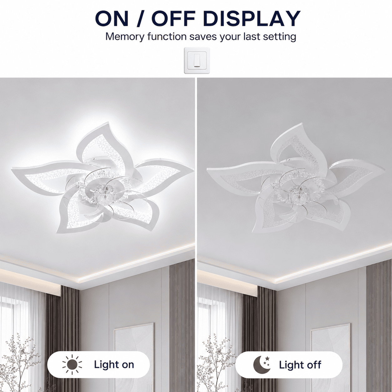 Garwarm 24.6 in Flower Ceiling Fan with Light, Low Profile Flush Mount Fandelier, Dimmable LED Light with Remote, 6-Speed Reversible Motor (White, 24.6 in) b9vrf