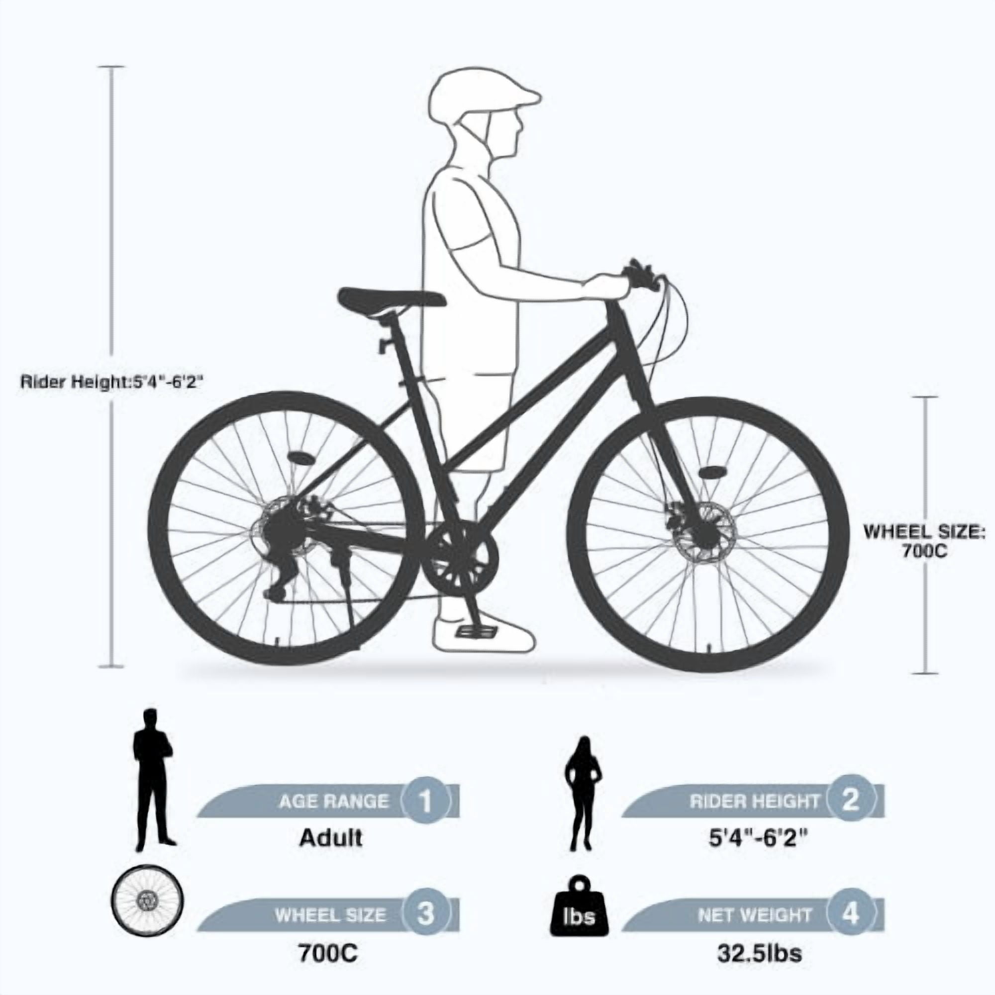 ACE-BIKE 7-Speed Hybrid Road Bike, Dual Disc Brake City Bicycle with Steel Frame and Aluminum Alloy Rim (Light Blue, 700C) 9aim3