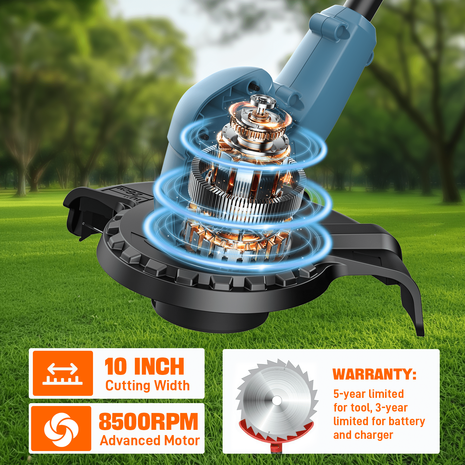 Senix 20V Cordless Grass Trimmer, 10 in Cutting Width, Rotating Split Shaft with Auto Line Feed (2.0Ah Battery and Charger Included) 26ulo