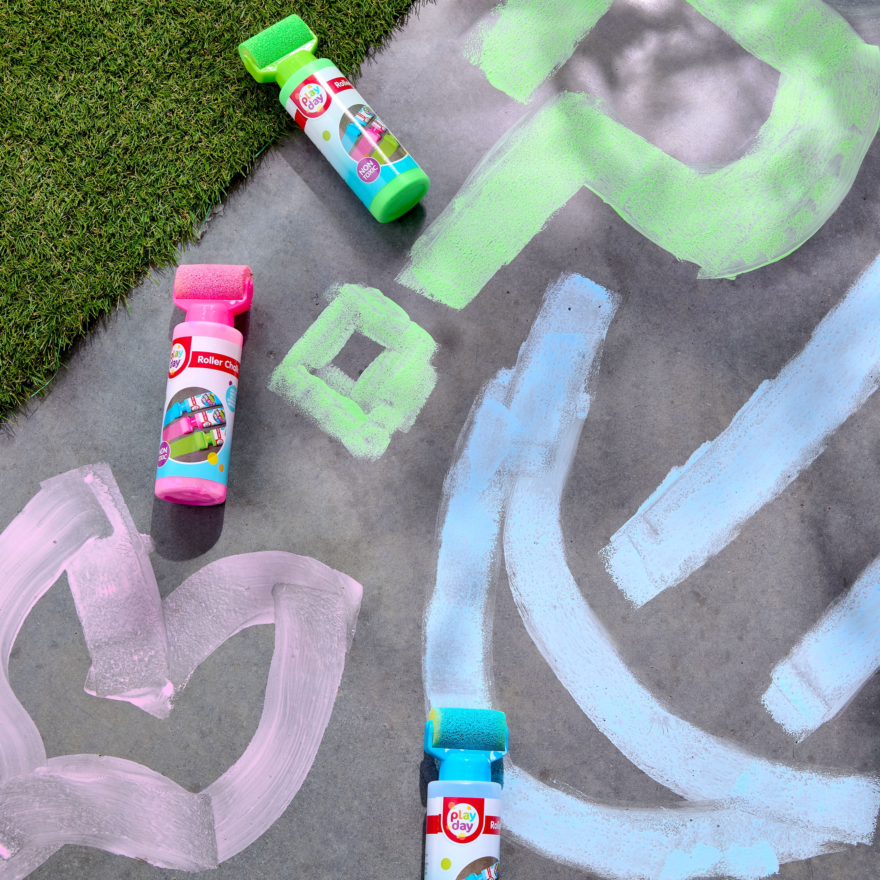 Play Day Roller Chalk Set, Outdoor Sidewalk Drawing Activity (Green, Pink, Blue, 3 Count) pw77i