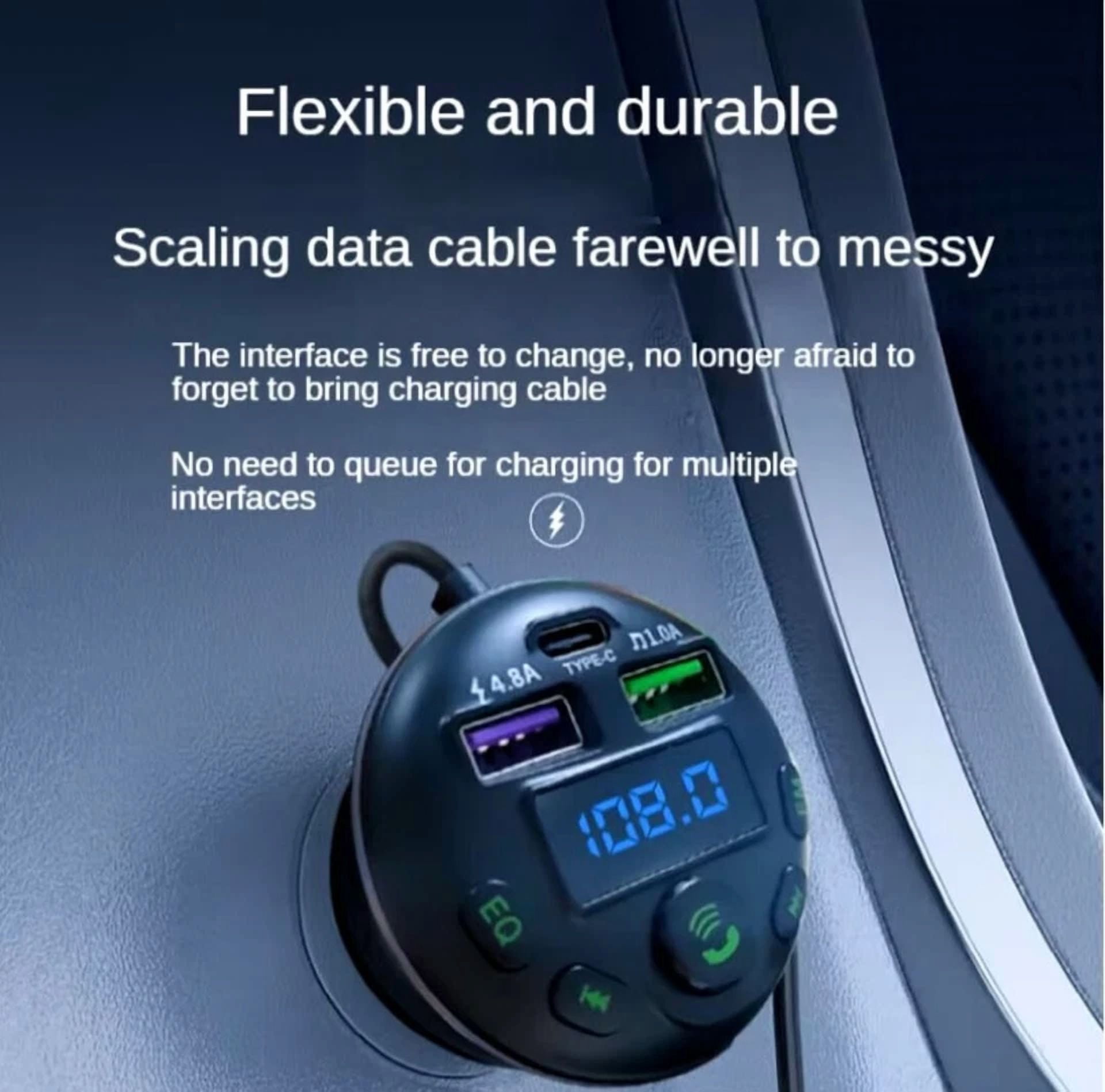 Rhea Car Bluetooth FM Transmitter with Dual USB Ports and Type-C PD Fast Charger (Universal) w0o6m