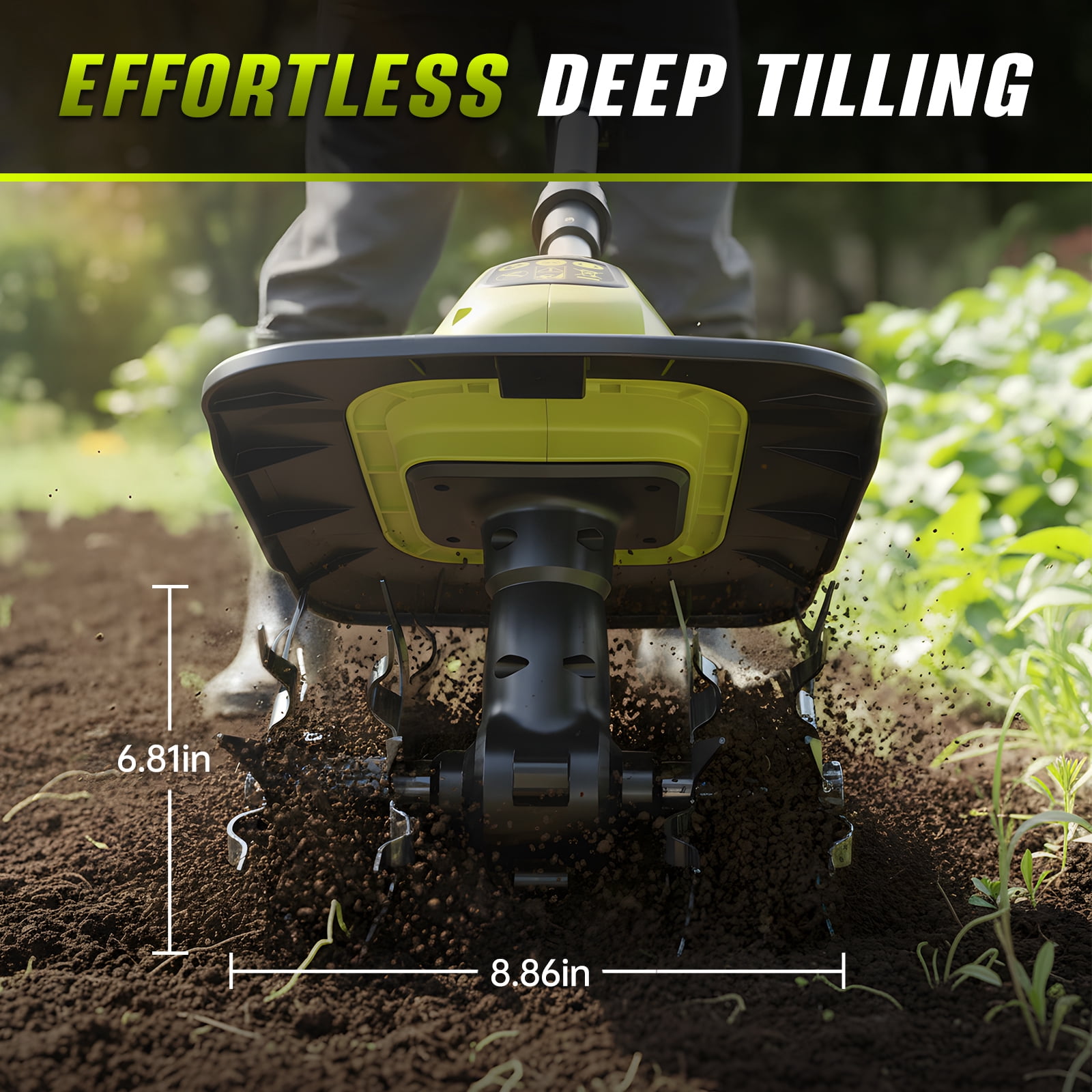 Revvstark 20V Cordless Electric Garden Tiller Cultivator, High-Torque Rototiller with (2) 4.0Ah Batteries and Fast Charger (8.9 in Width, 6.8 in Depth) nzjcp