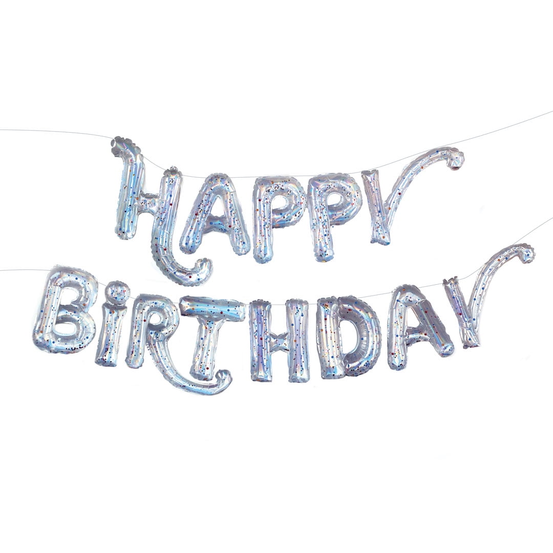 Packed Party Happy Birthday Mylar Balloon Banner (Iridescent, 19.6 ft) 1g35p