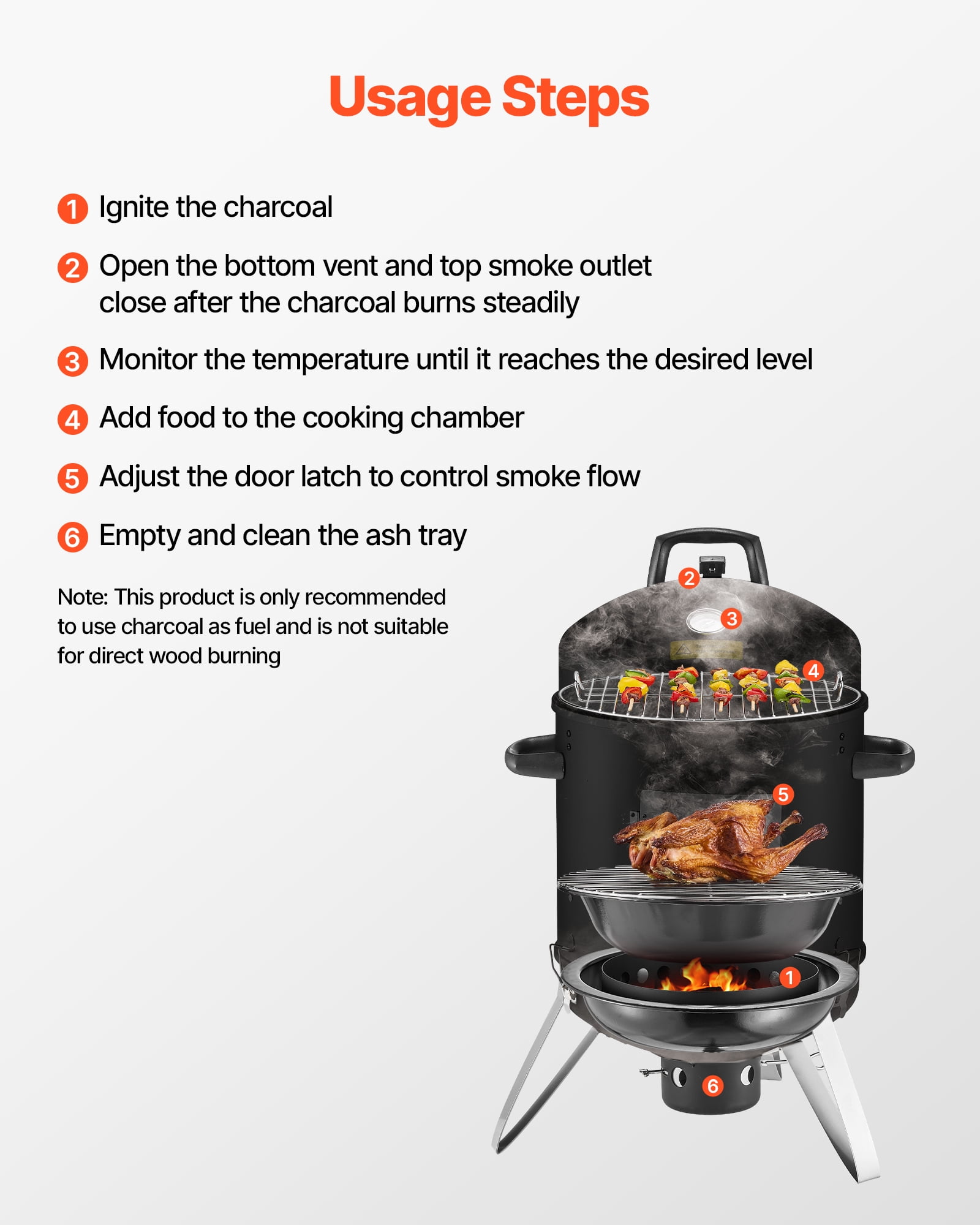 VEVOR Vertical Charcoal Smoker, 16 in BBQ Grill with Dual Grates, Temperature Gauge & Ash Tray (16 in) 18s53