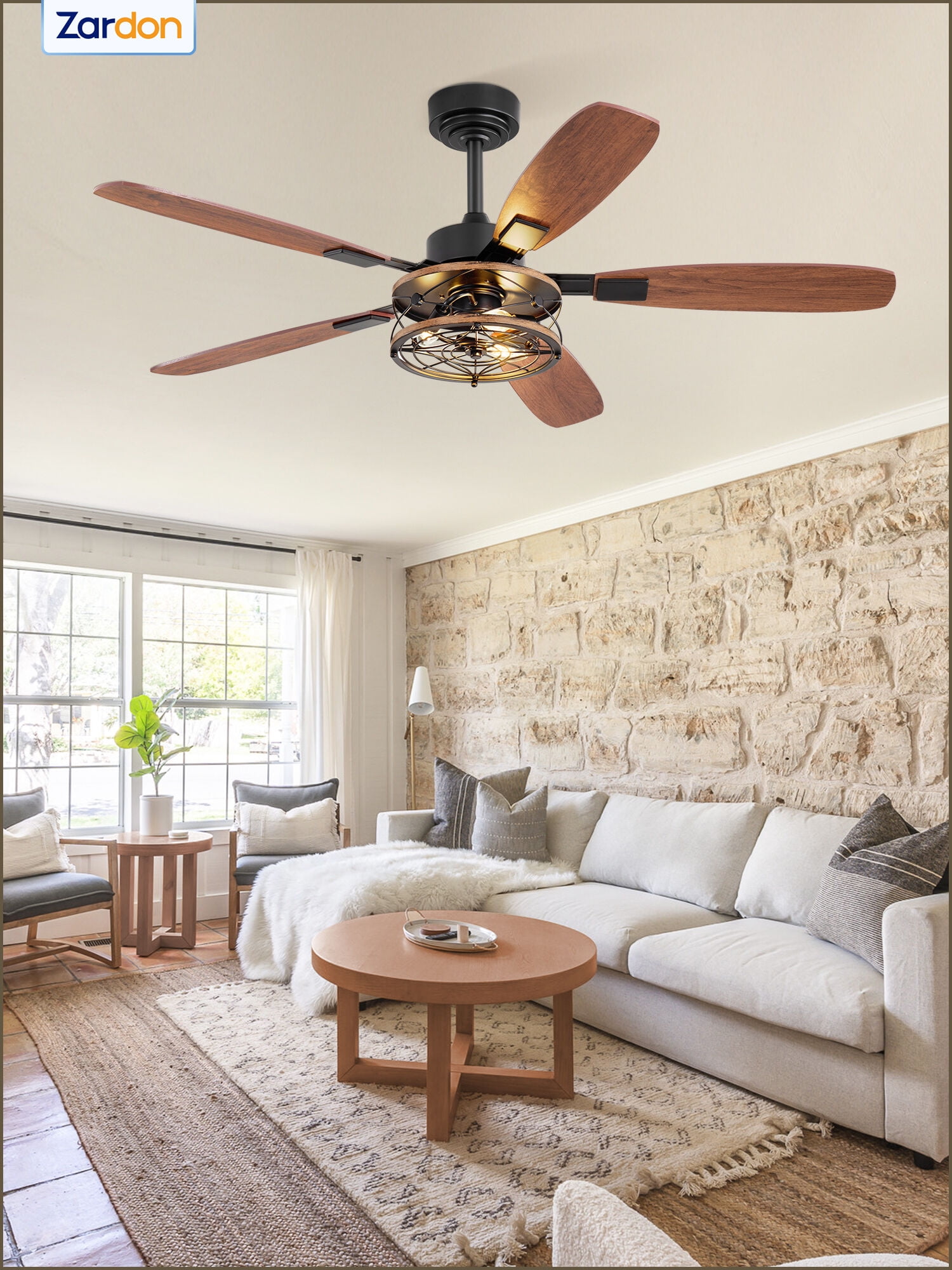 Zardon 52 in Ceiling Fan with Light and Remote Control, Brushed Nickel Finish, 6-Speed DC Motor, Reversible Blades (52 in) upt6i