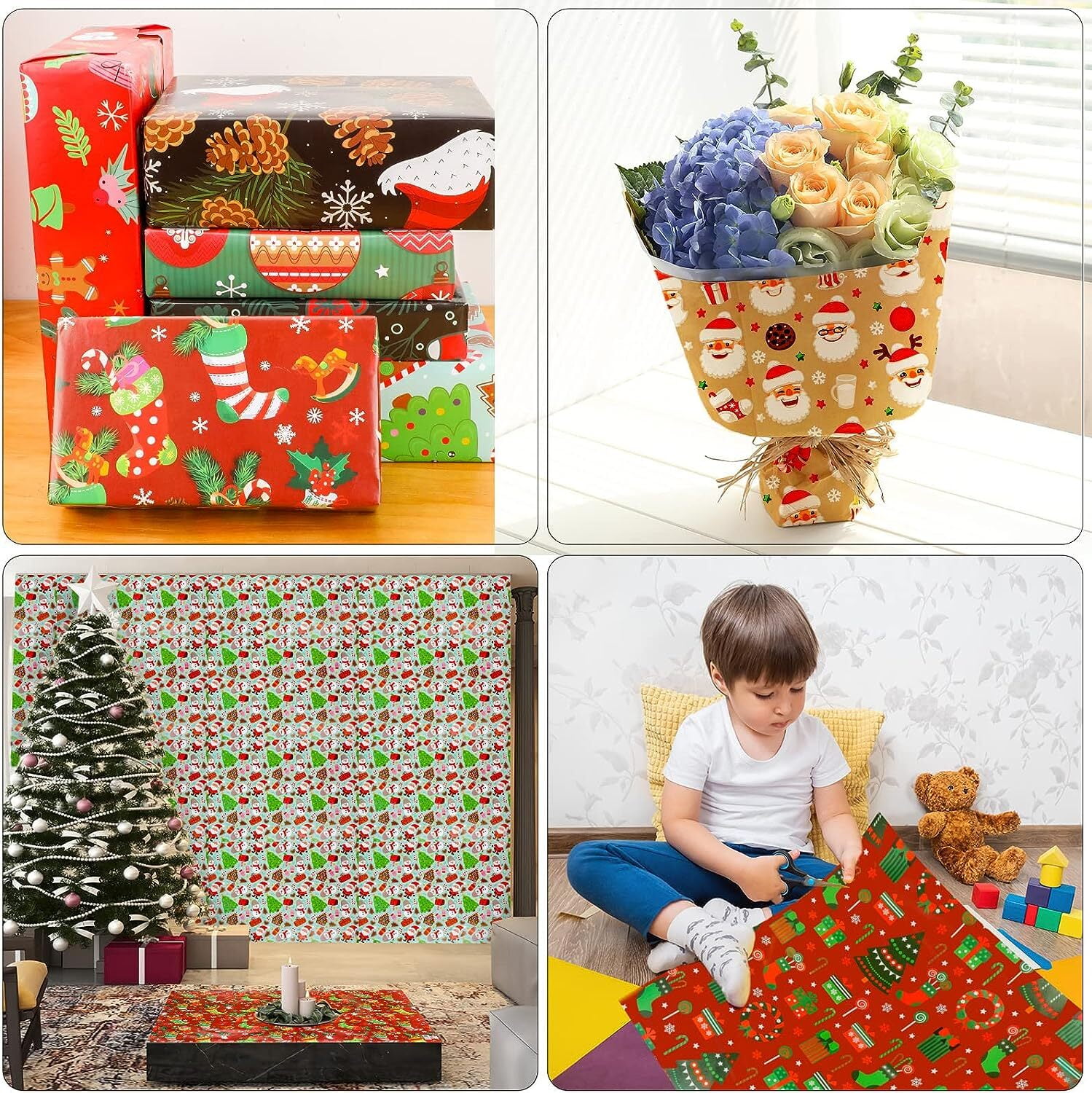 Konsait Christmas Wrapping Paper Sheets, Traditional Festive Gift Wrap for Holiday Presents (Assorted Designs, 12 Pack, 29x20 in) v1lda