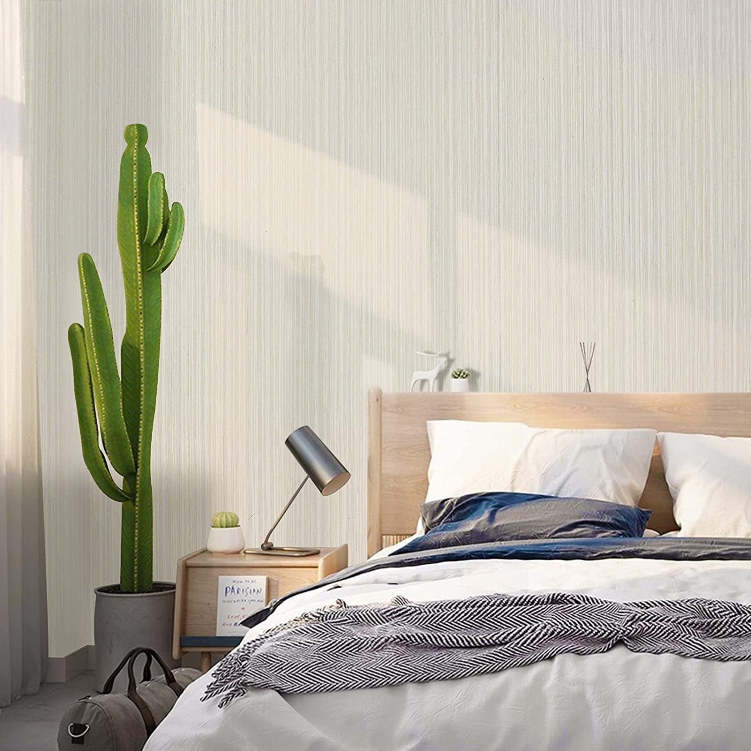 UMIGGEE Faux Grass Cloth Textured Wallpaper Peel and Stick Contact Paper for Furniture and Walls (Beige, 17.7 in x 118 in) 8ke71