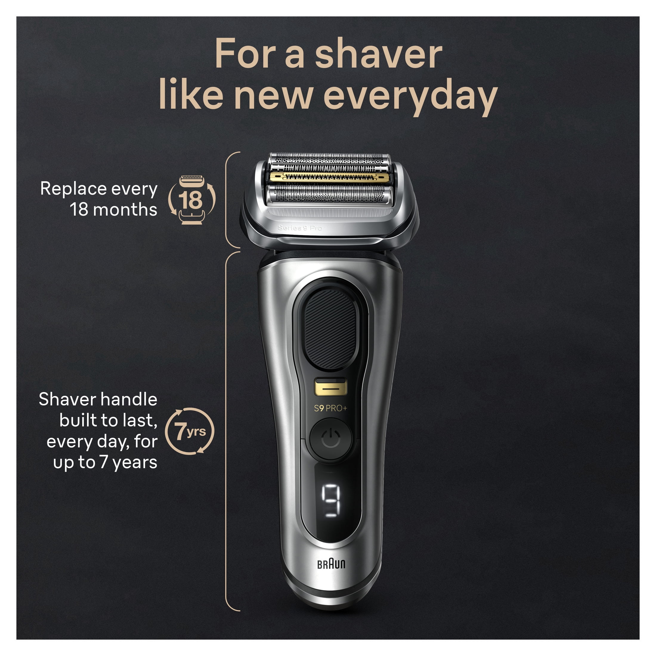 Braun Series 9 PRO+ Electric Shaver with Precision ProTrimmer and Charging Stand (Galvano Silver, 1 Count) i132k