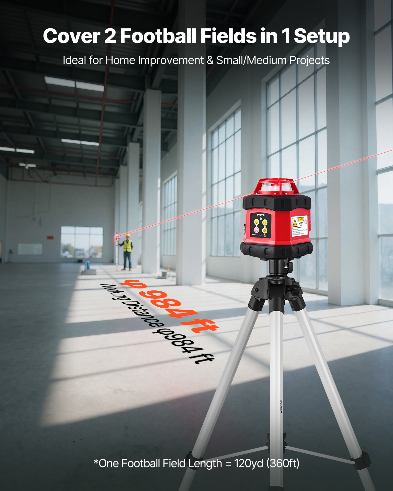 VEVOR Rotary Laser Level Kit, 360-Degree Self-Leveling Red Laser Transit with Tripod and Receiver (984 ft Range) ze8c6