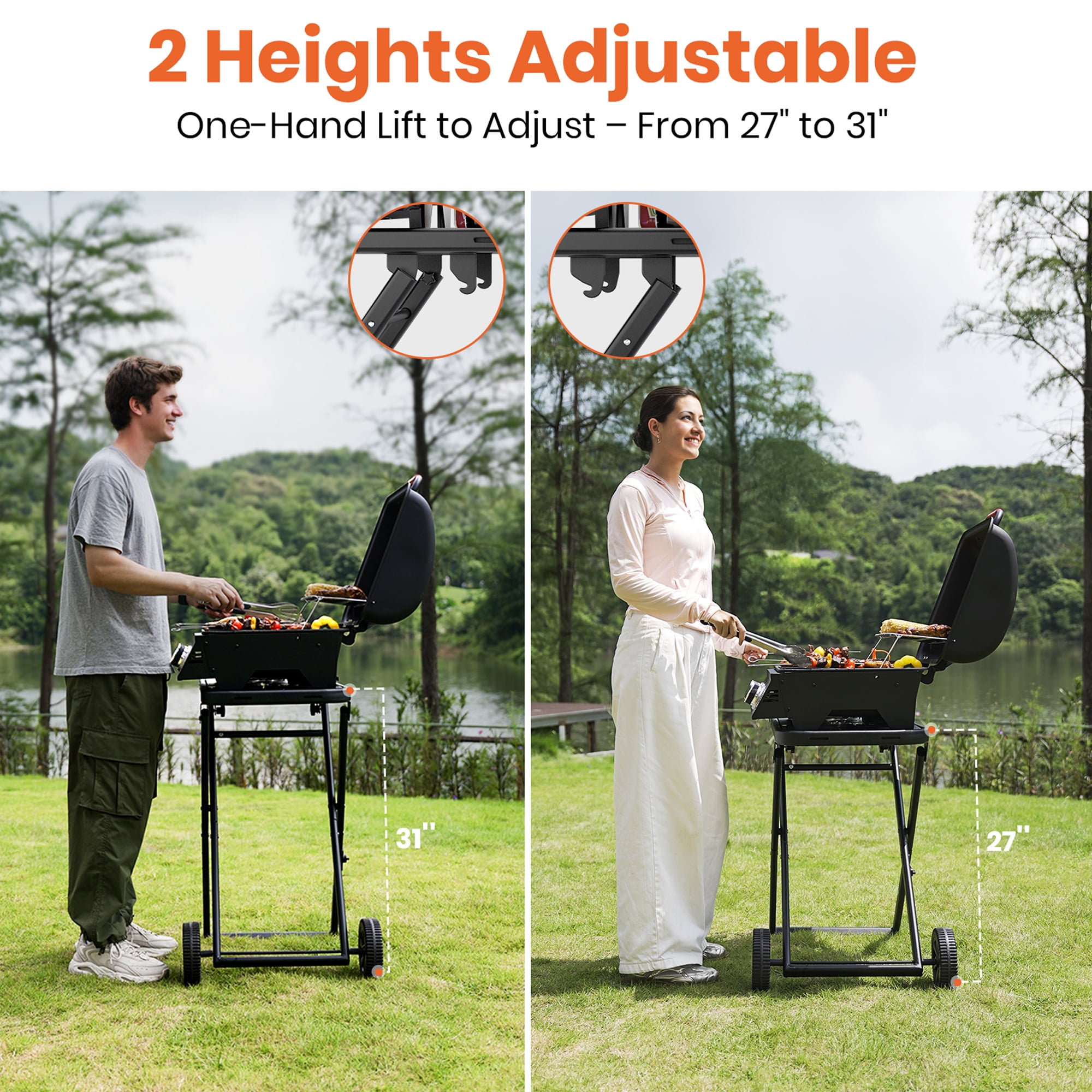 NICWIN 3-Burner Portable Gas Grill with Foldable Legs, 30,000 BTU Outdoor BBQ Grill for Camping and Tailgating (Black, 415 sq in) m8qsg