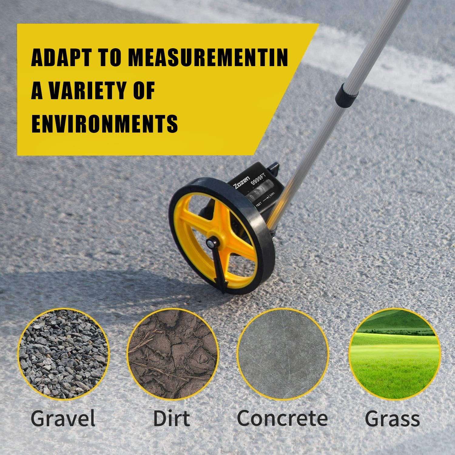 Zozen 6-inch Measuring Wheel with Telescopic Handle and Carrying Bag (Yellow, 10,000 ft) 11sis