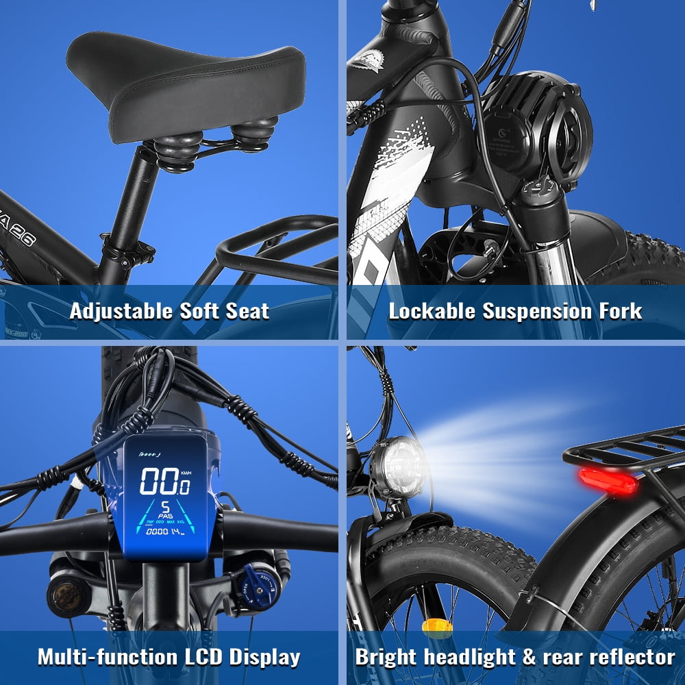 TUTTIO Adria26 Electric Mountain Bike, High-Performance Fat Tire E-Bike with 7-Speed Gear System (Black, 26 in) davj2