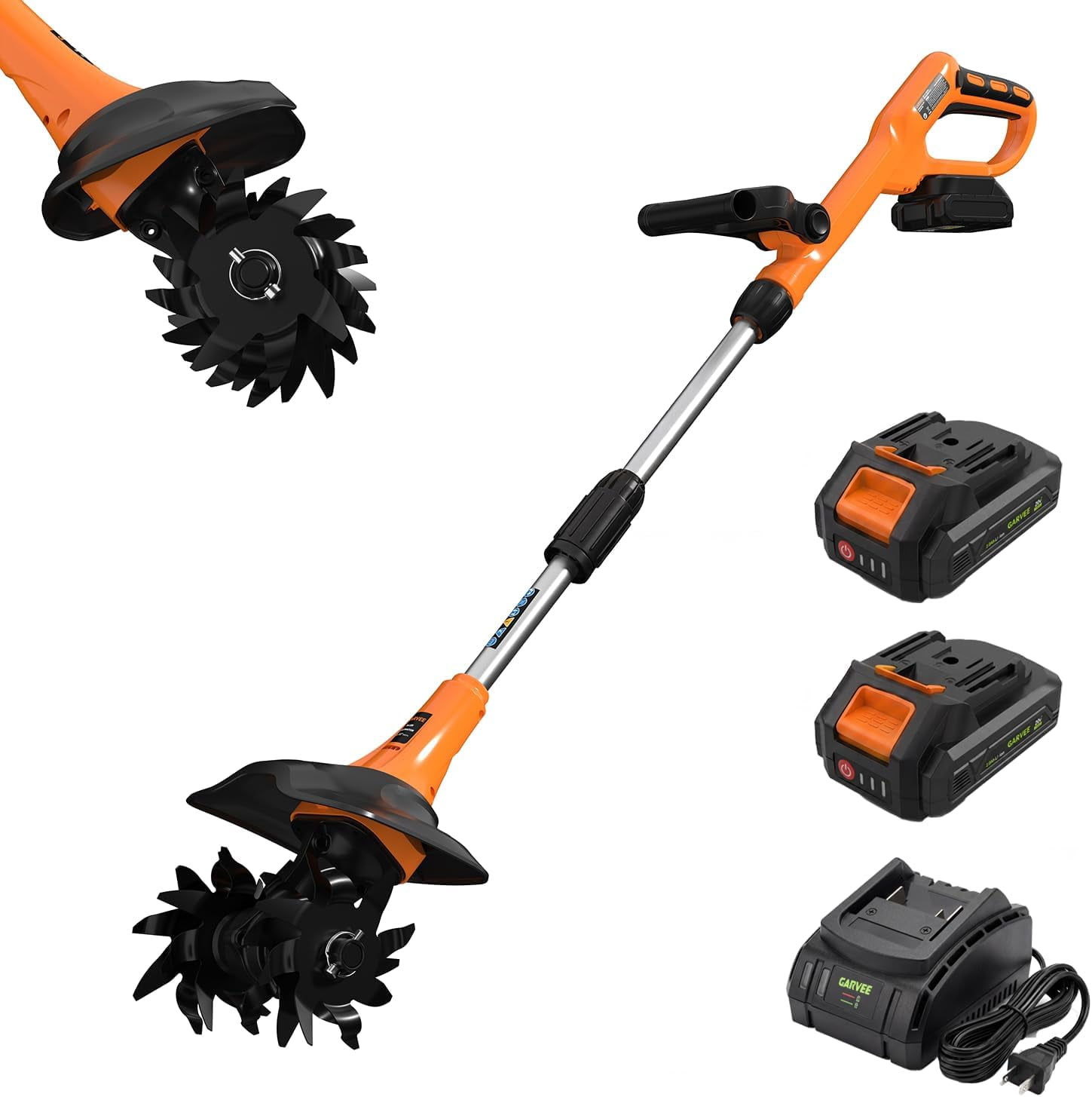 GARVEE Cordless Garden Tiller Cultivator, Electric Soil Rototiller with 2 Batteries & Charger (Black, 9 in Width) fdrzm
