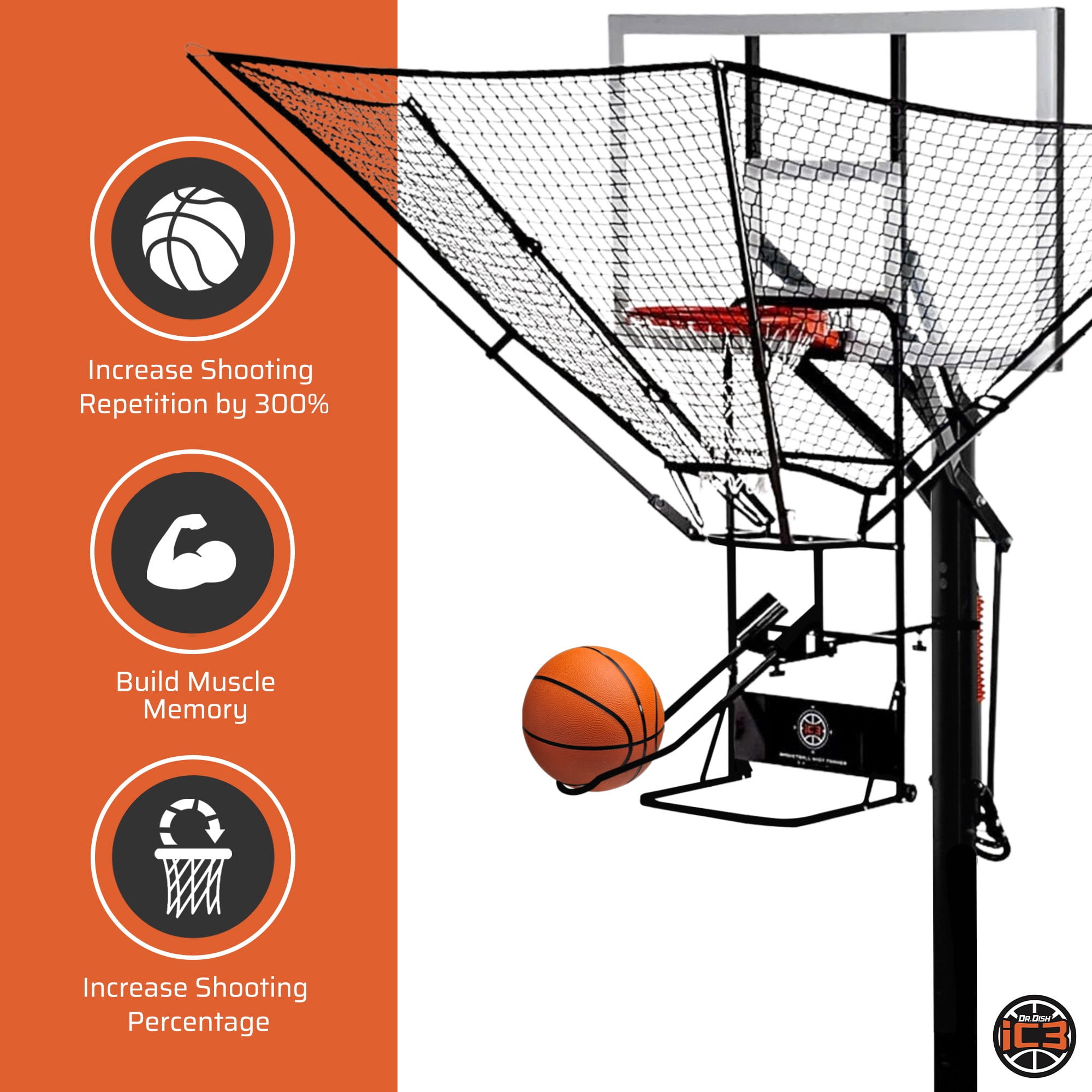 Dr. Dish iC3 Basketball Shot Trainer Rebounder System (Black, 35 lb) 2hye9