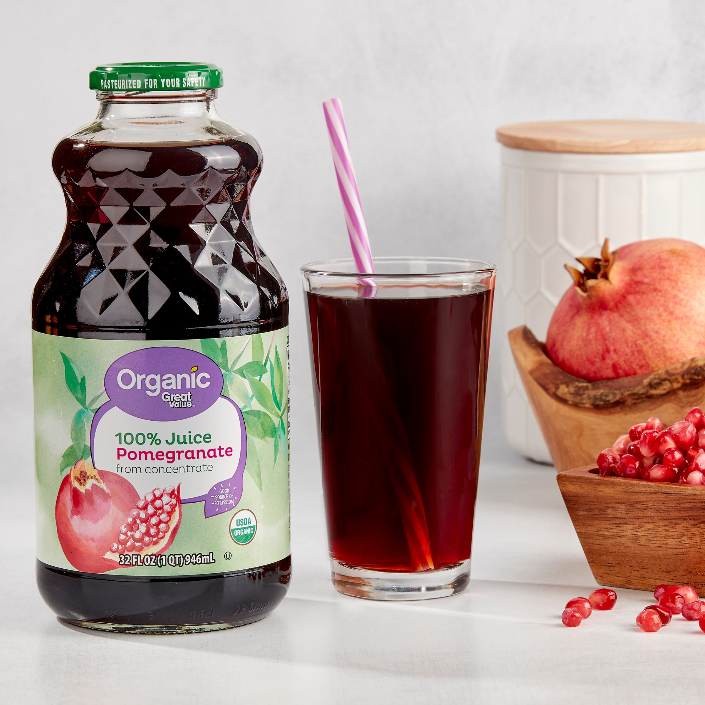 Great Value Organic Pomegranate Juice (100% Pure Juice, Non-GMO) 32 fl oz 3271h