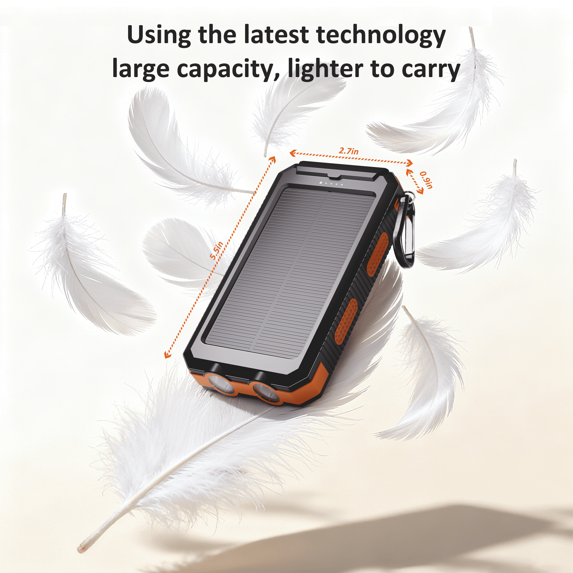 SOLPOWBEN 20000mAh Portable Solar Power Bank with Dual USB Ports, LED Flashlight, and Compass (Orange, 20000mAh) xiozo