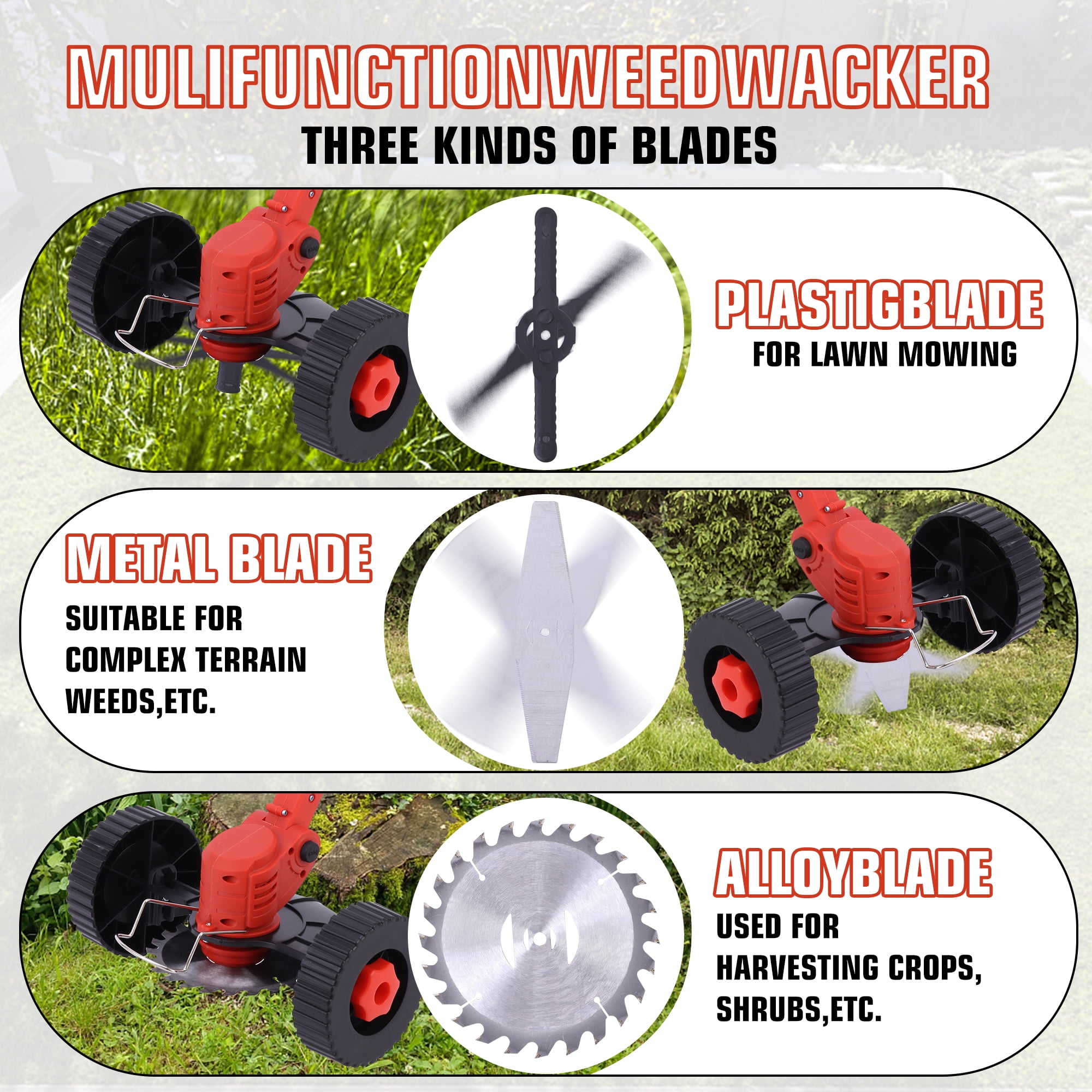 Myriann 24V Electric Cordless Grass Trimmer and Lawn Edger with Wheels and Dual Batteries (Red) r1iuc