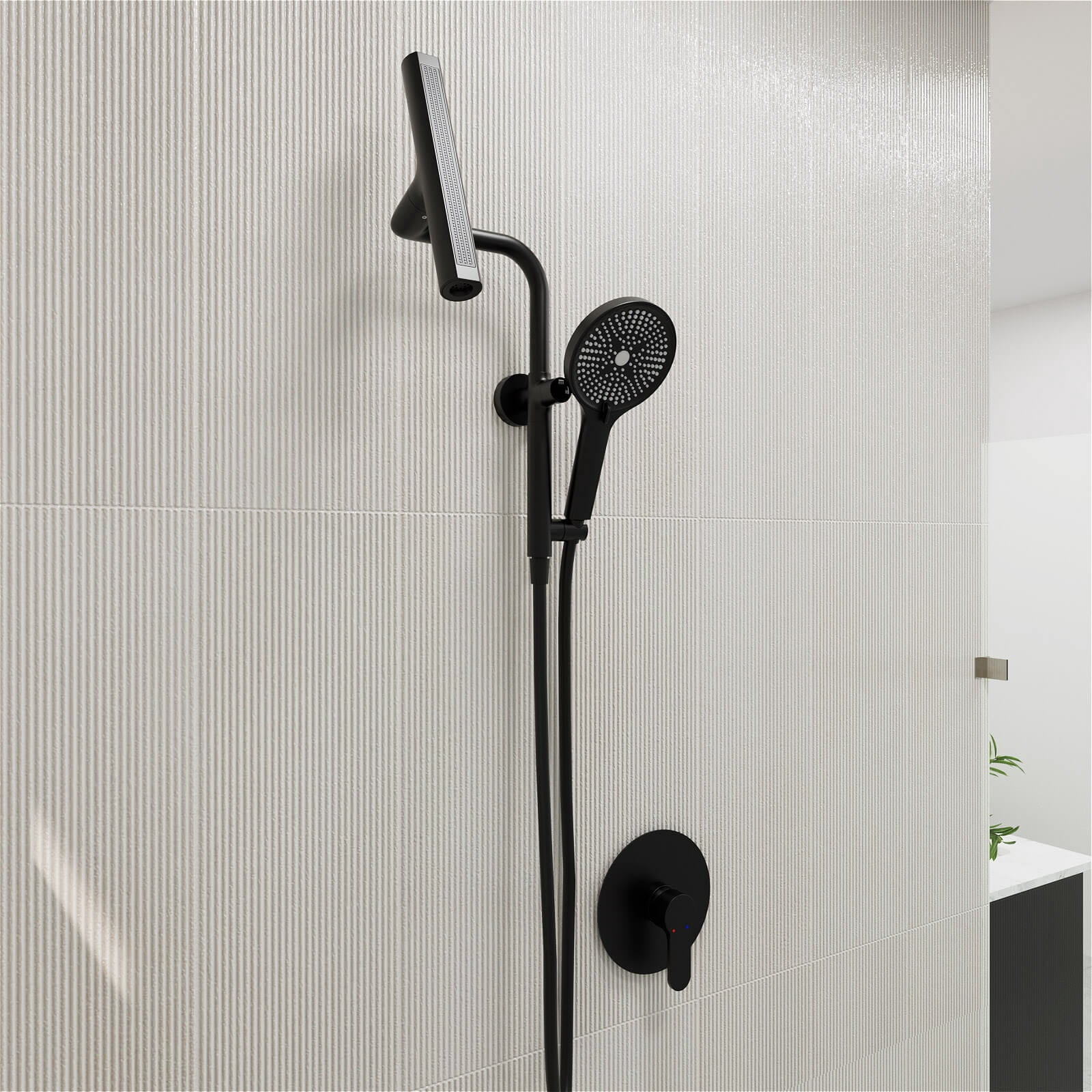 Giving Tree Wall Bar Shower System with 360° Rotating Fixed Head and 6-Spray Handheld (Matte Black) 5ernq
