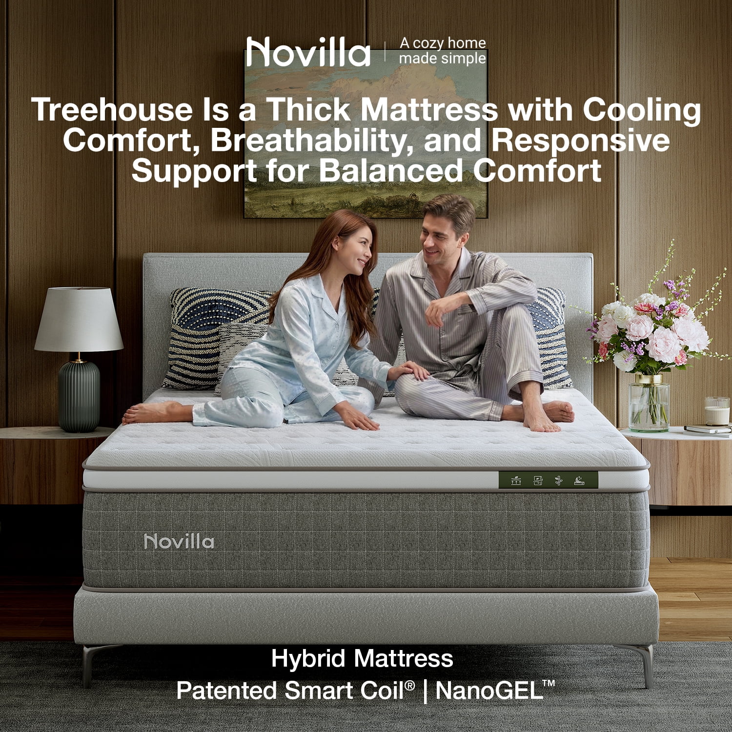 Novilla Vela Hybrid King Mattress, Cooling Gel Memory Foam Bed with Pressure Relief (White, 10 in) yljze