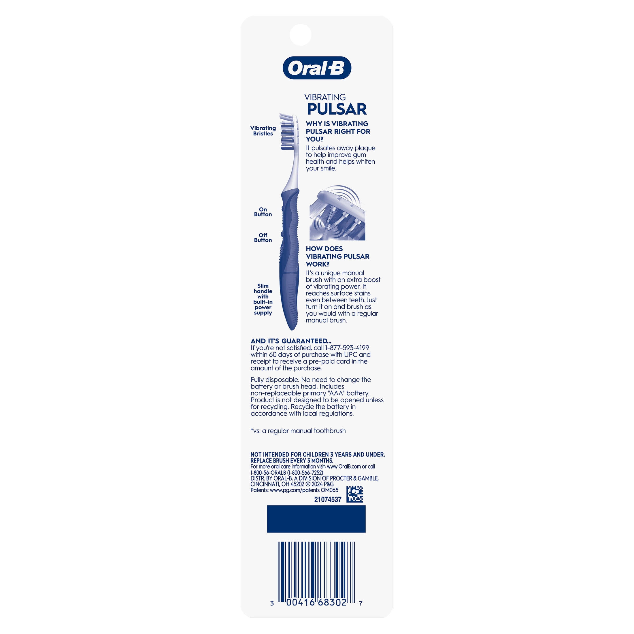 Oral-B Pulsar Battery Powered Toothbrush, Medium Bristles, Expert Clean (2 Count) 1ibz2