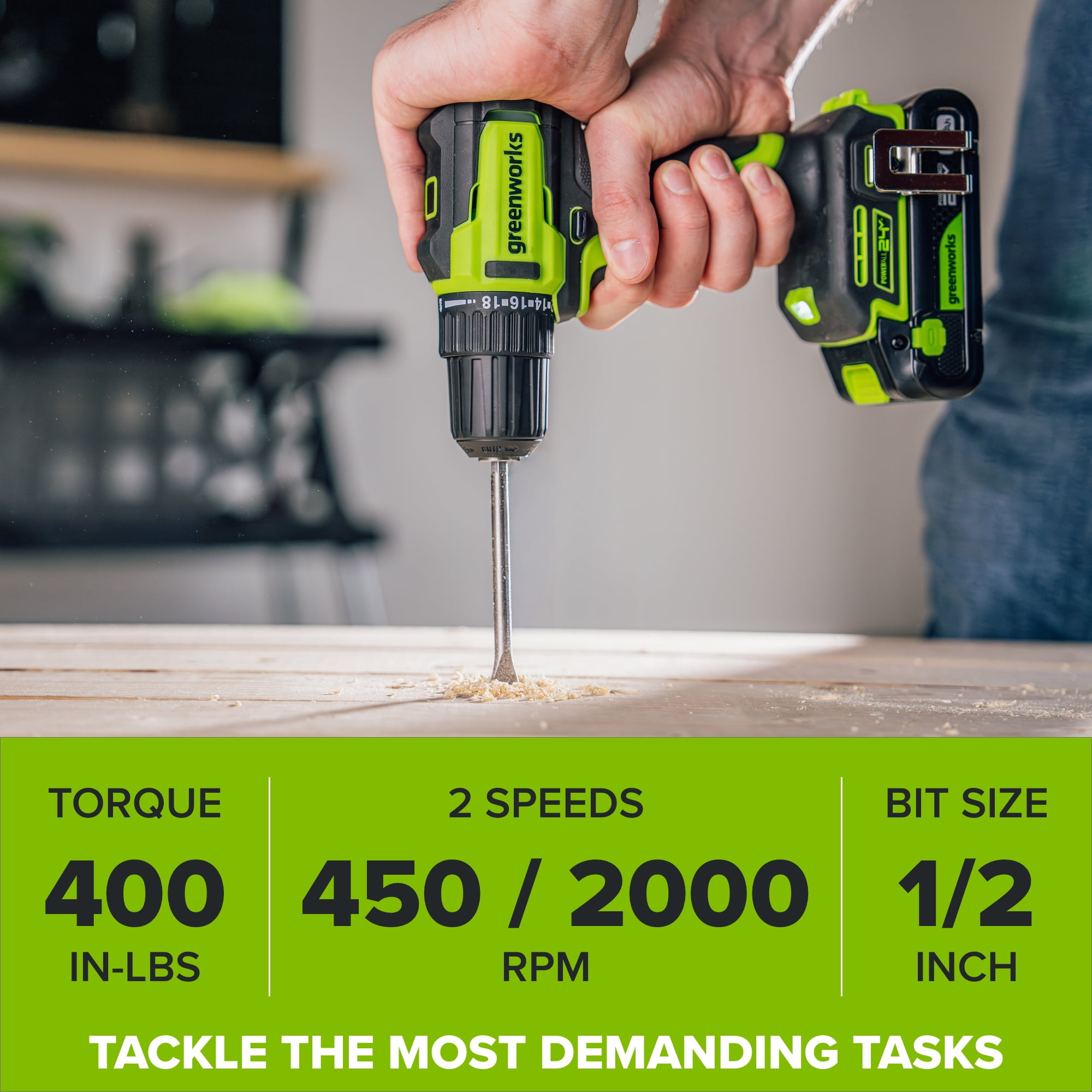 Greenworks 24V Brushless 1/2 in Cordless Drill Driver with 2 Ah Battery and Charger (Black, 2-Speed) doo1f