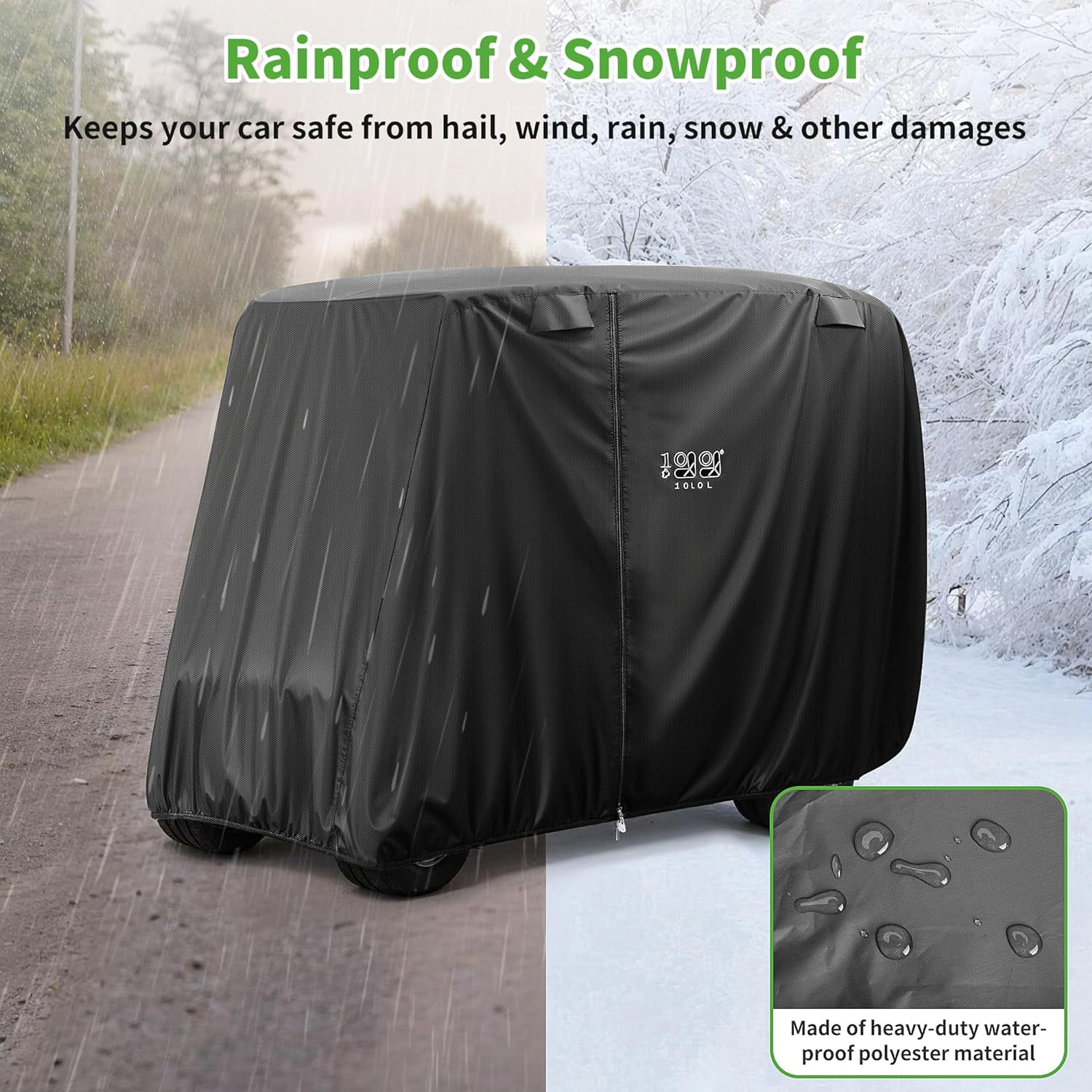 10L0L Golf Cart Cover for 4 Passenger Yamaha EZGO Club Car, Heavy-Duty Waterproof 420D Polyester Enclosure (Black, 80 in) z7icd