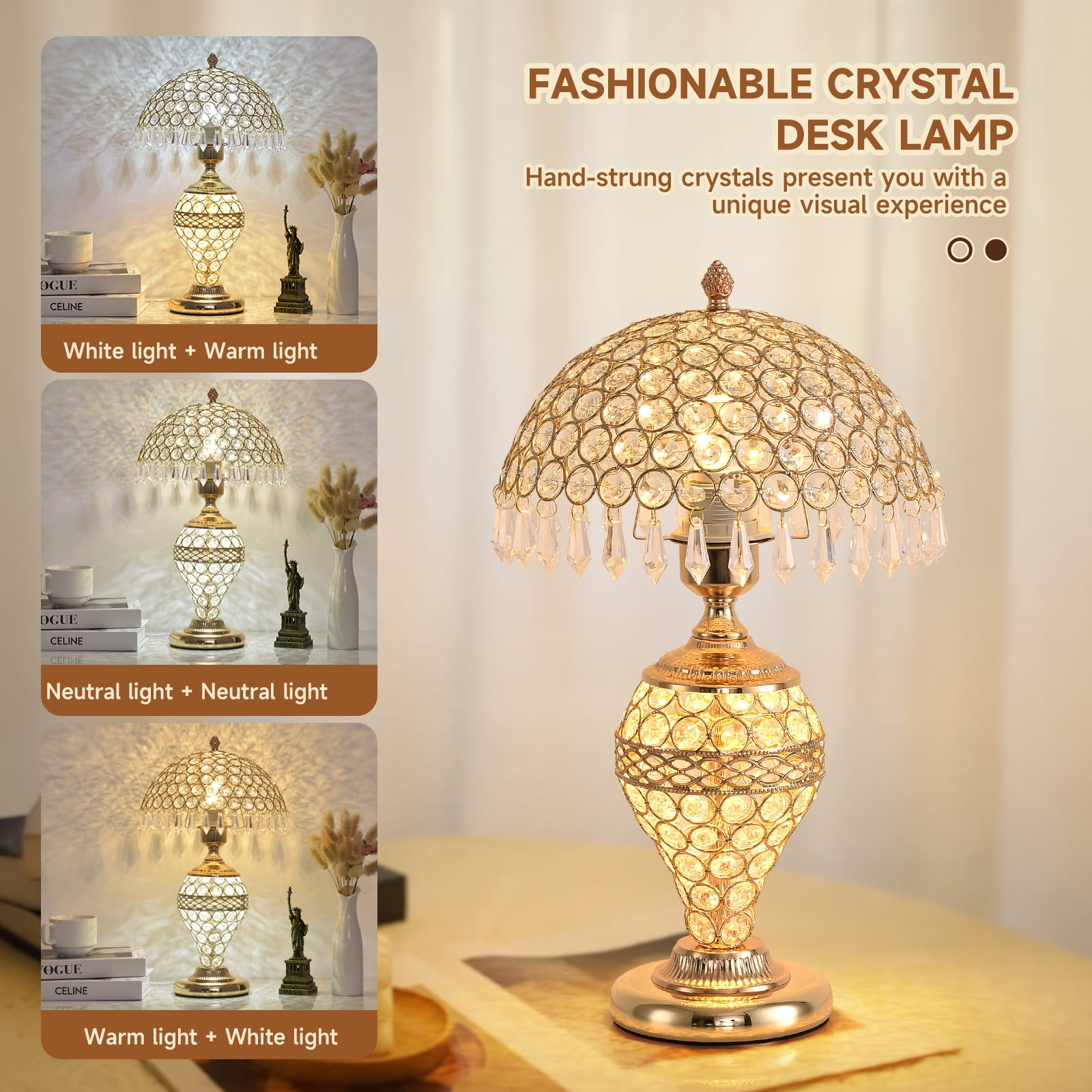 xiaojuande Crystal Table Lamp Modern LED Bedside Light with 3-Level Dimming (Silver, 9.8 in) 3v253