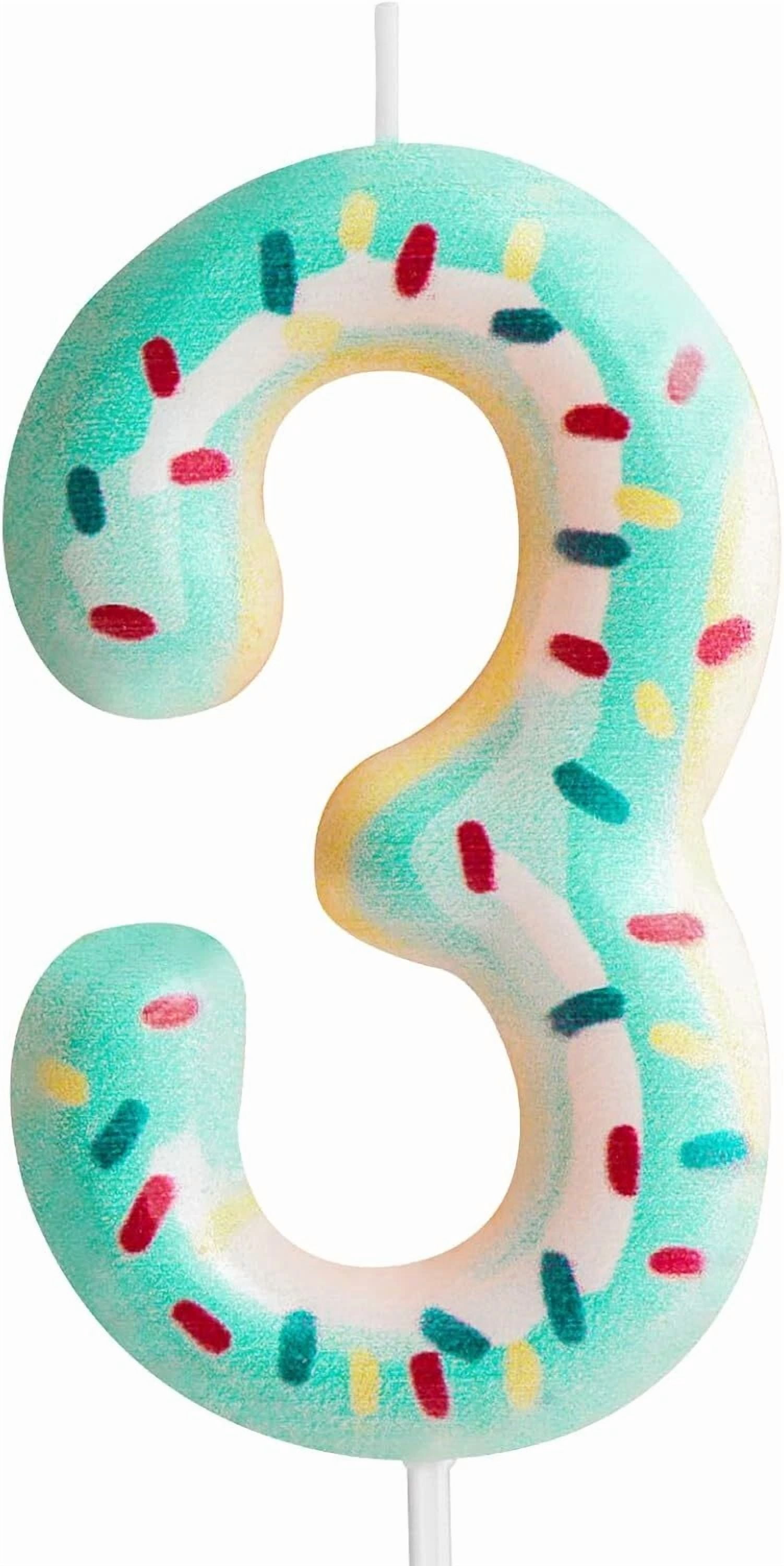 VAULT Number 3 Birthday Candle, Donut Shaped Cake Topper with Colorful Sprinkles (Blue, 3 in) hd84e