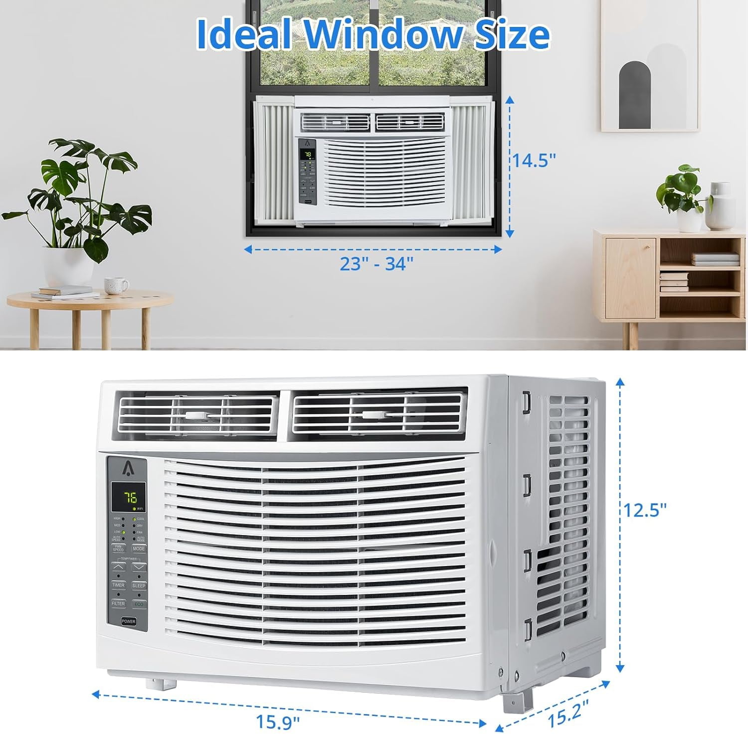 Missky 6000 BTU Window Air Conditioner, Smart WiFi Enabled Cooling Unit for Rooms up to 250 sq ft (White) x0pak