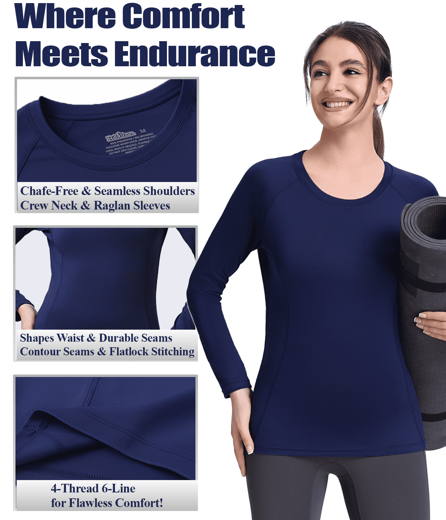 Raxilon Women's Long Sleeve Athletic Sun Shirt UPF 50+ Moisture-Wicking Workout Base Layer (Black, M, 4 Pack) syedp