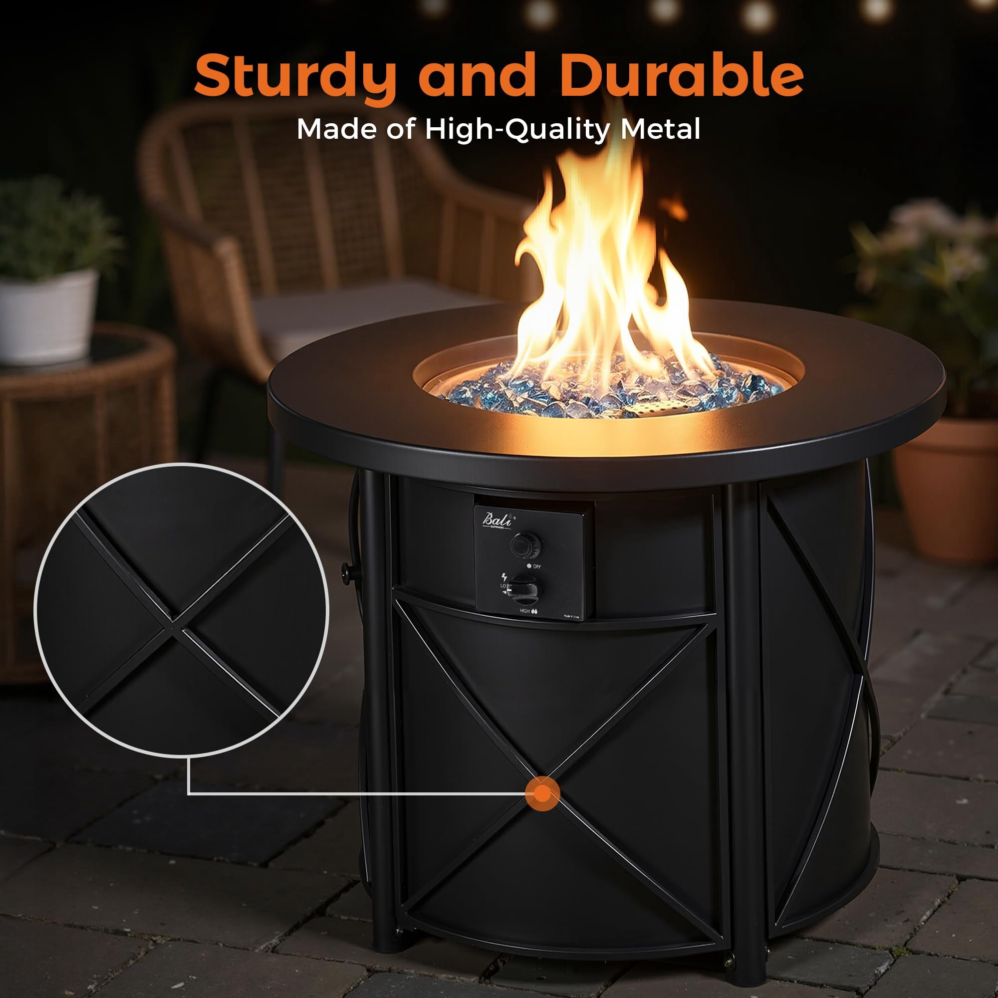 Bali Outdoors 30 in Round Gas Fire Pit Table with 50000 BTU Propane Column for Patio and Backyard (Black) hgdl4