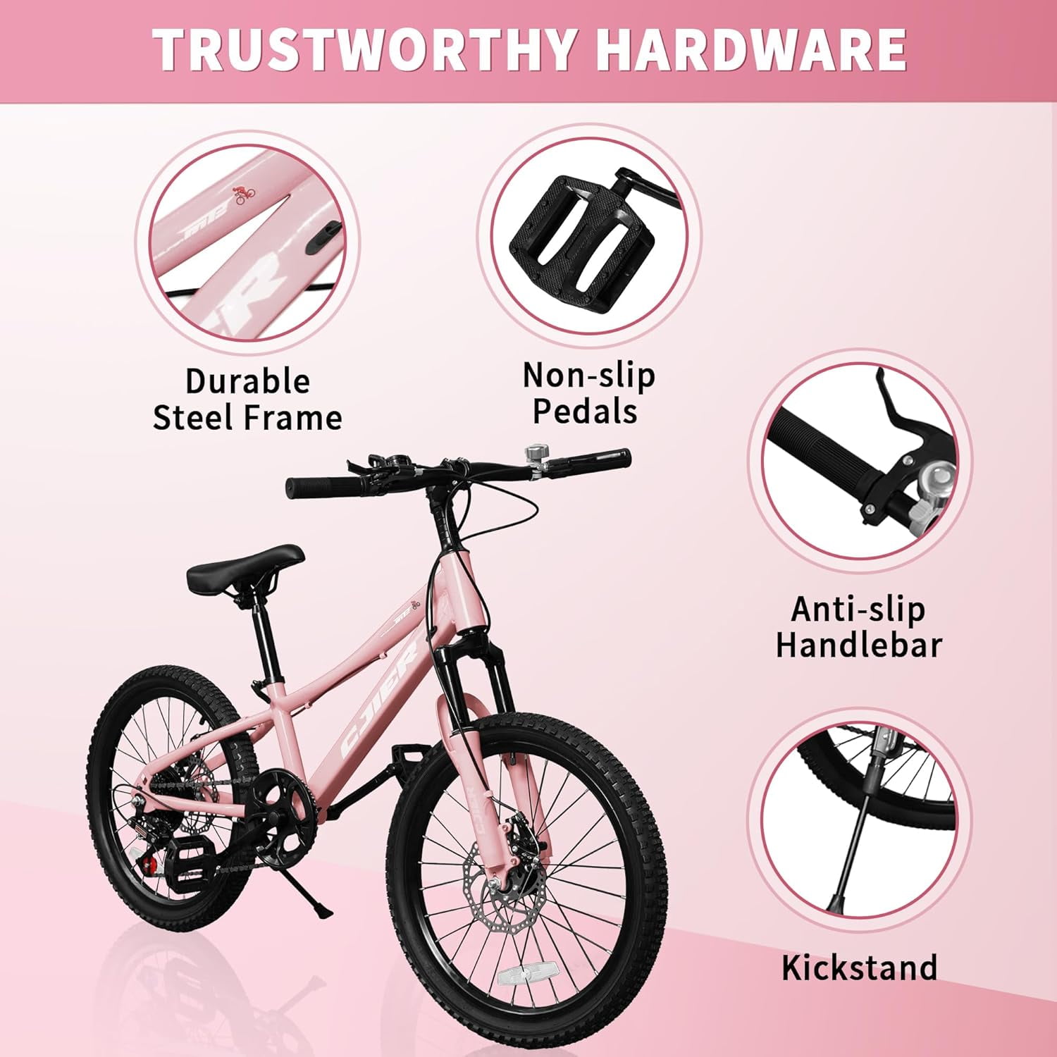 Akaber 24-inch Kids Mountain Bike, 7-Speed Drivetrain with Suspension Fork and Dual-Disc Brakes (Pink, 24 in) fktr5