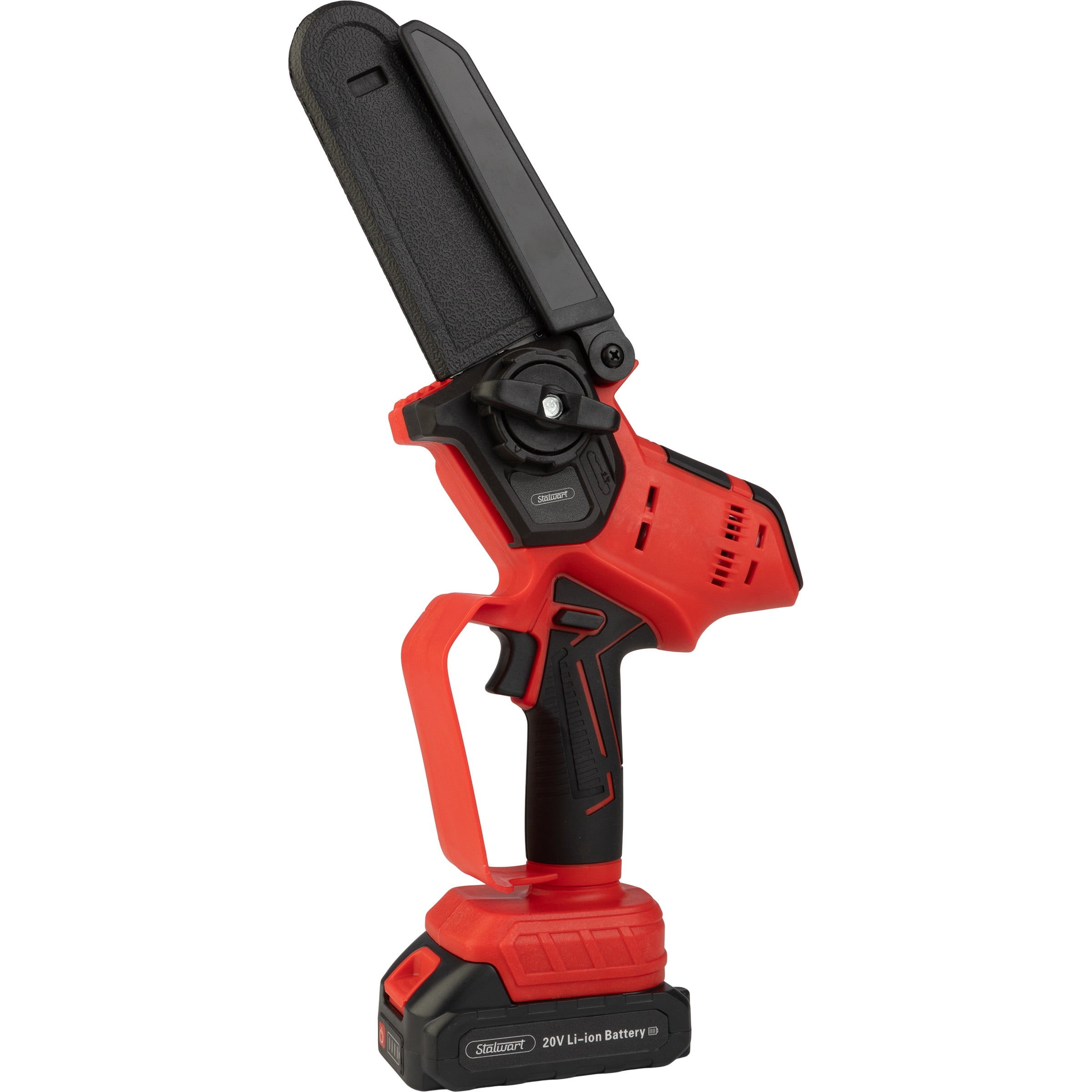 Stalwart 5-Inch Mini Chainsaw, Cordless Electric Power Tool with 20V Lithium Ion Battery (Red, 5.29 lb) 1478j