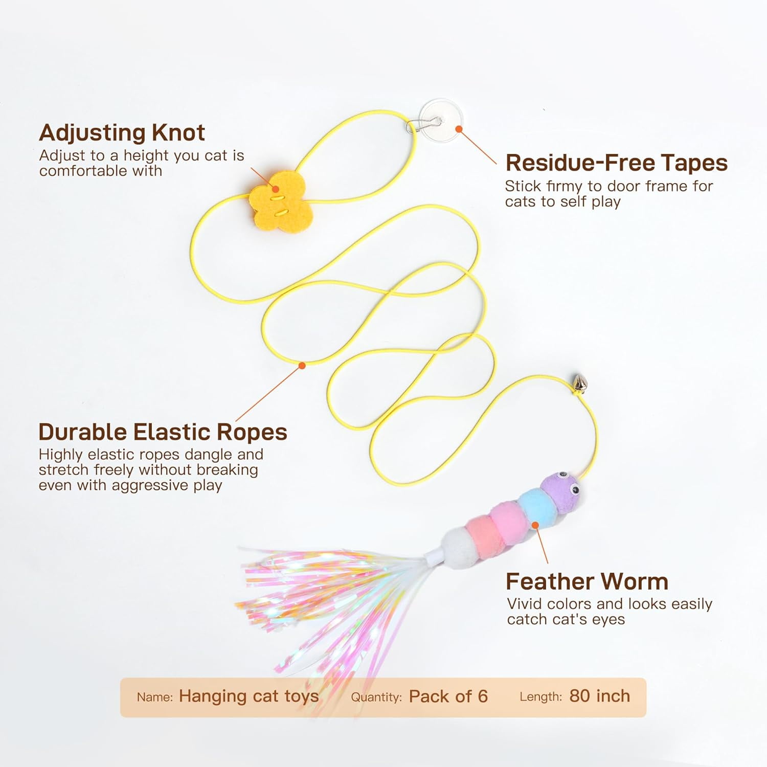 IZEYNO Retractable Cat Toys with Bell and Catnip (6 Pack, Multicolor, 78 in) v5i16