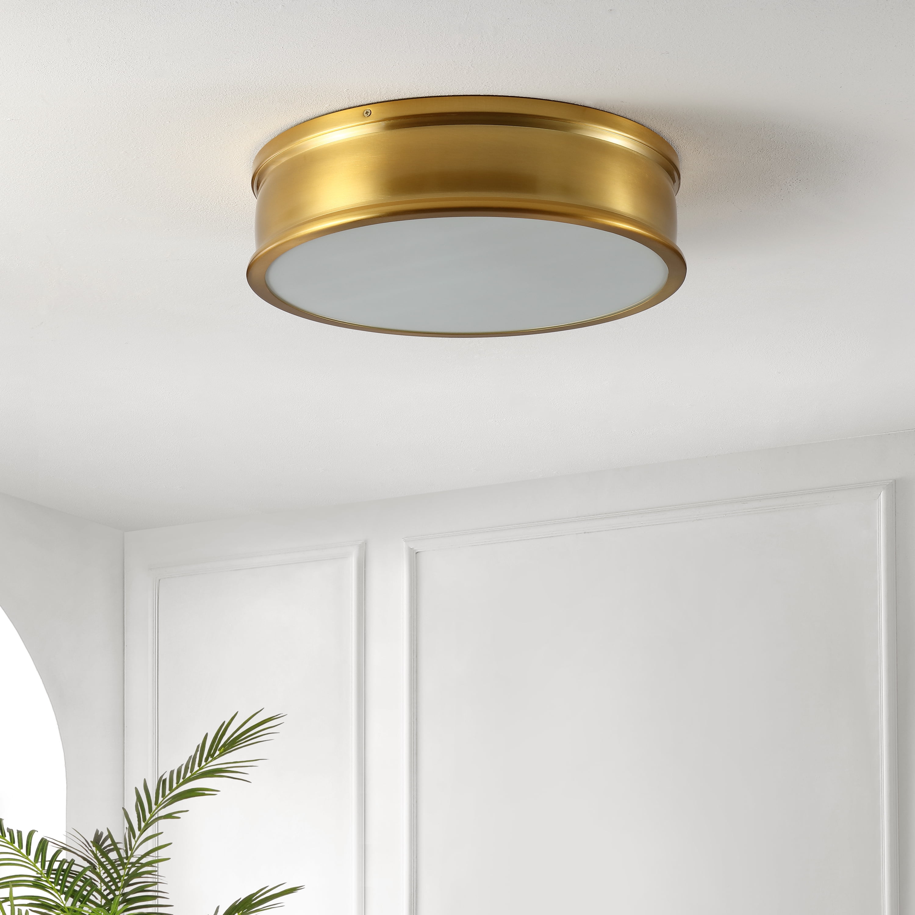 Safavieh Adria Modern 3-Light Flush Mount Ceiling Fixture with Glass Shade (Brass Gold, 16.5 in) jouvd