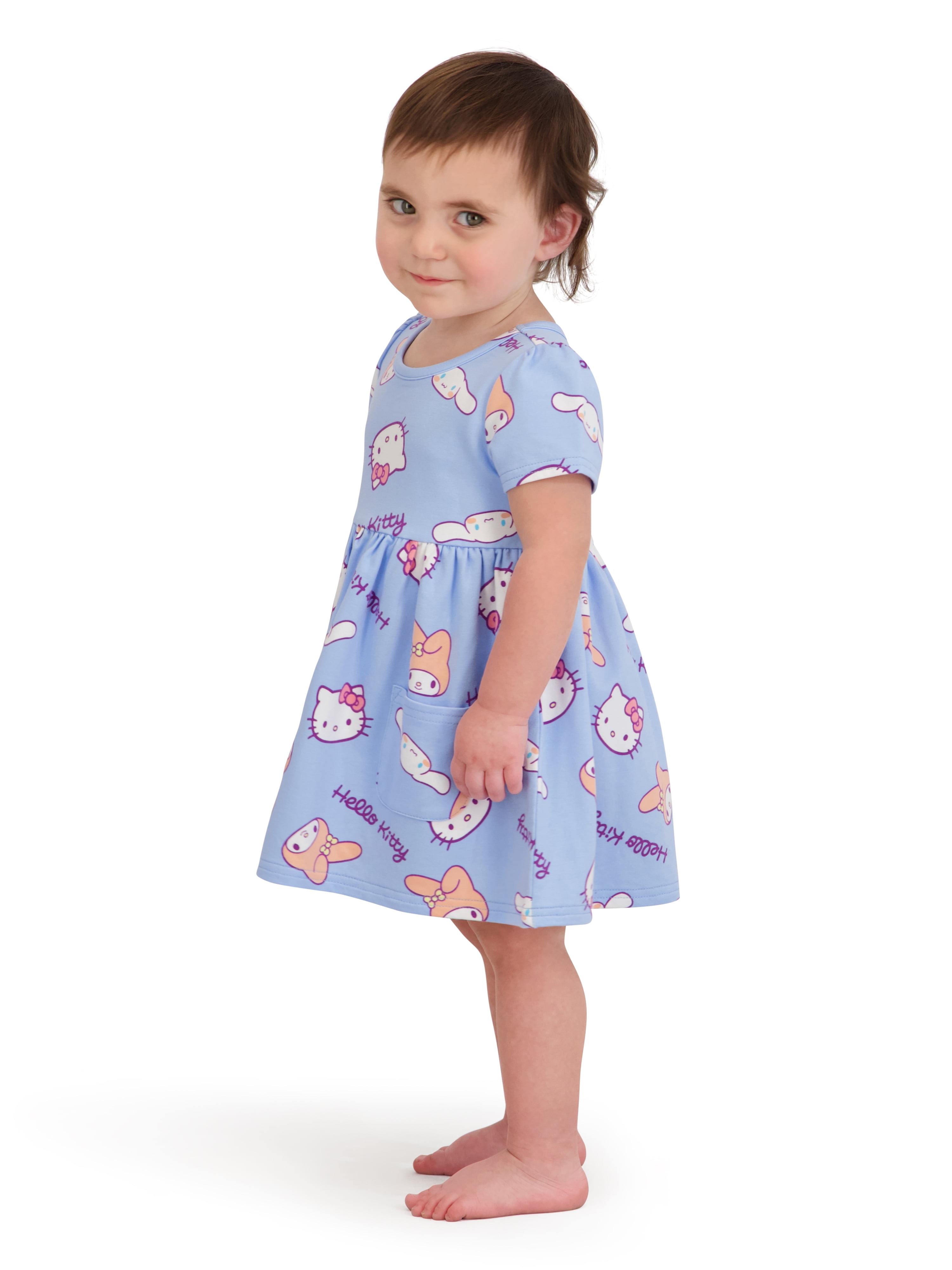 Hello Kitty Baby Girl French Terry Dress and Diaper Cover Set (Pink, 0-24 Months) 58inb