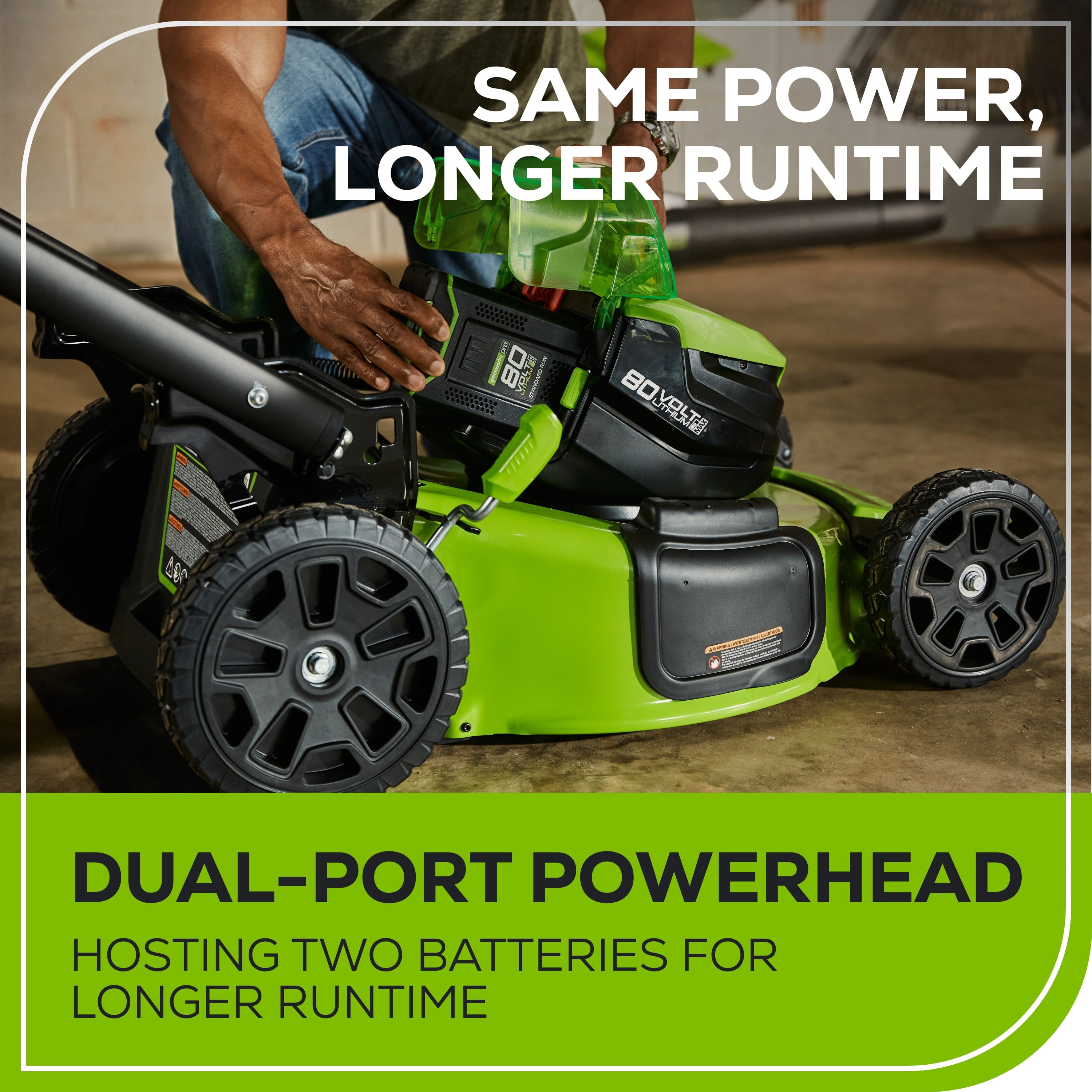 Greenworks 80V Cordless Self-Propelled Walk-Behind Lawn Mower (Green, 21 in) m3yts