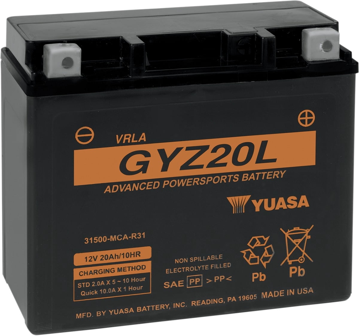 Yuasa GYZ20L Factory Activated AGM Motorcycle Battery (12V, 20Ah, 250 CCA) edjdw
