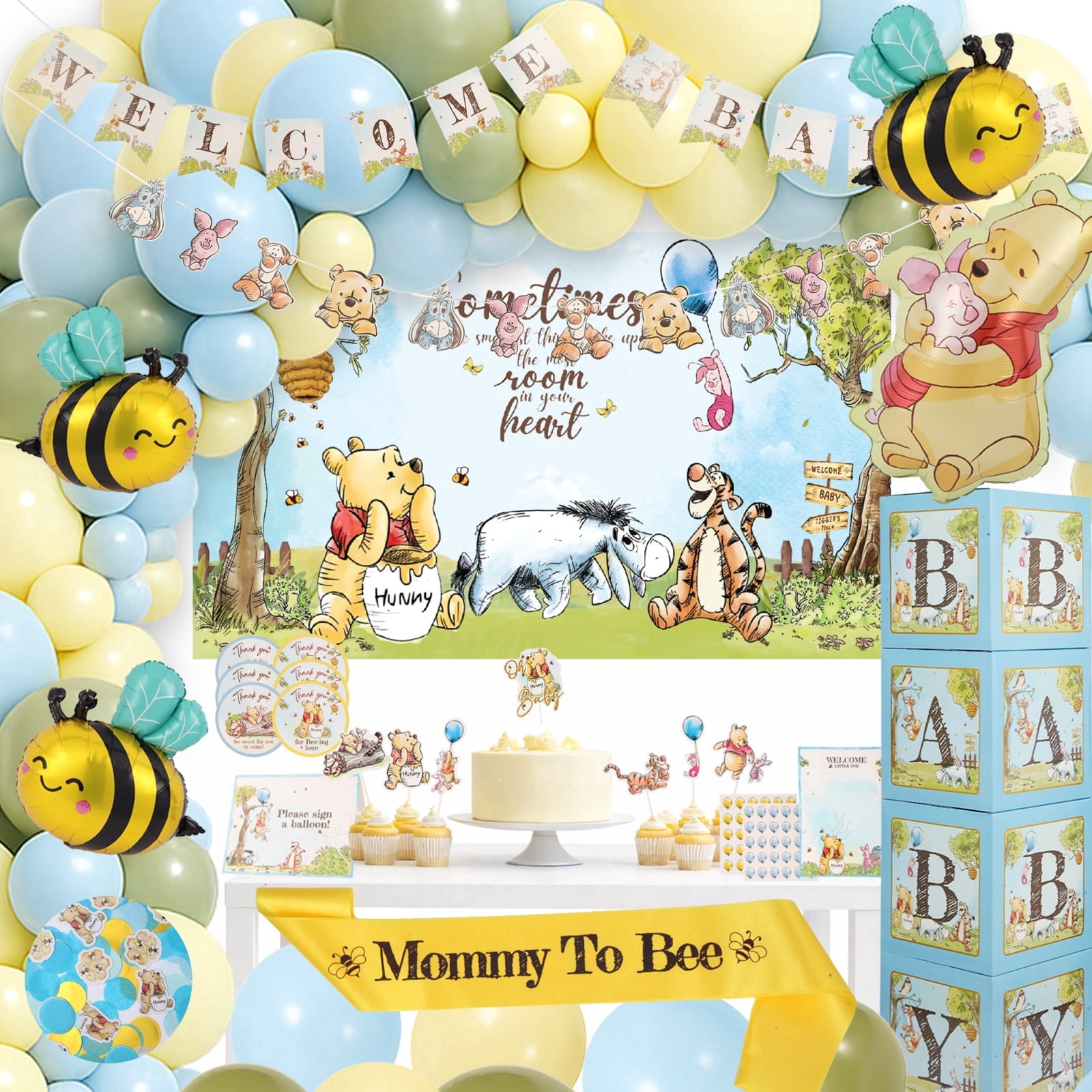 Regal Decorations Classic Winnie the Pooh Baby Shower Decorations for Boy (Blue, 271 Piece Set) jrxpk