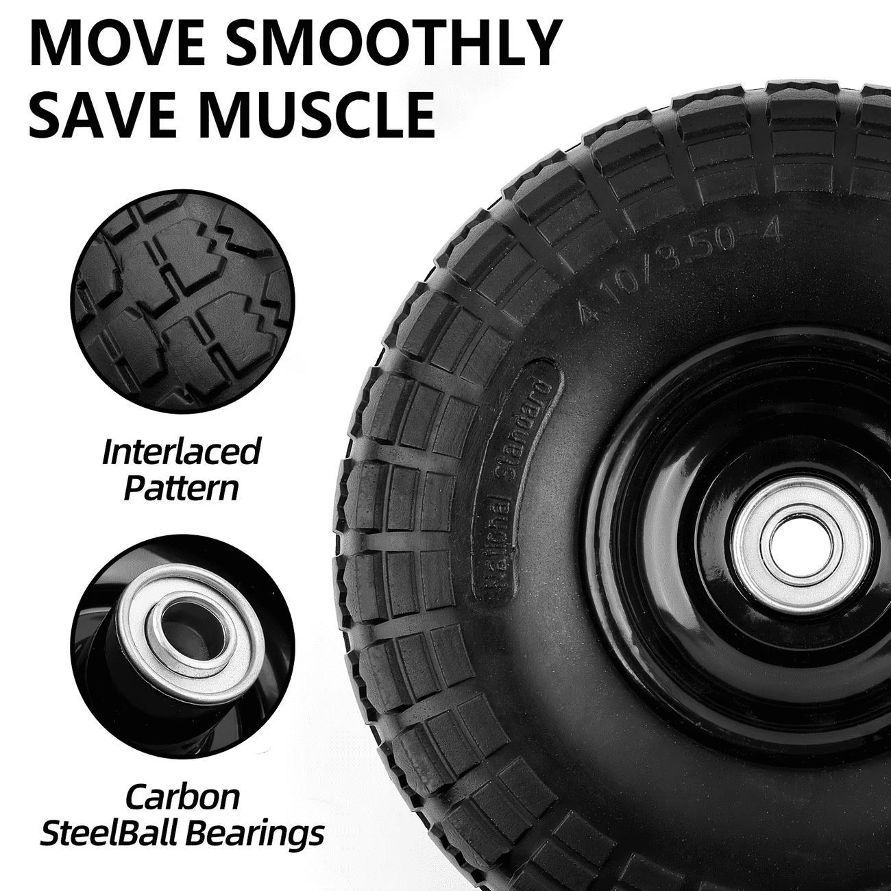 LIALEX 10-Inch Solid Rubber Replacement Wheels for Utility Carts and Hand Trucks (2-Pack, 3.50-4 Tire Size, 5/8-Inch Bearings) 1gb90