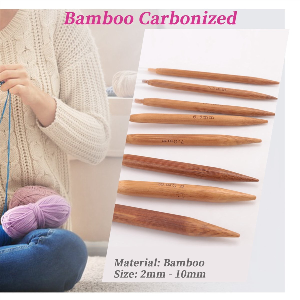 SPACESEA Circular Knitting Needles Set, Carbonized Bamboo Crafting Tools (18 Pairs, 16 in) 44fdq