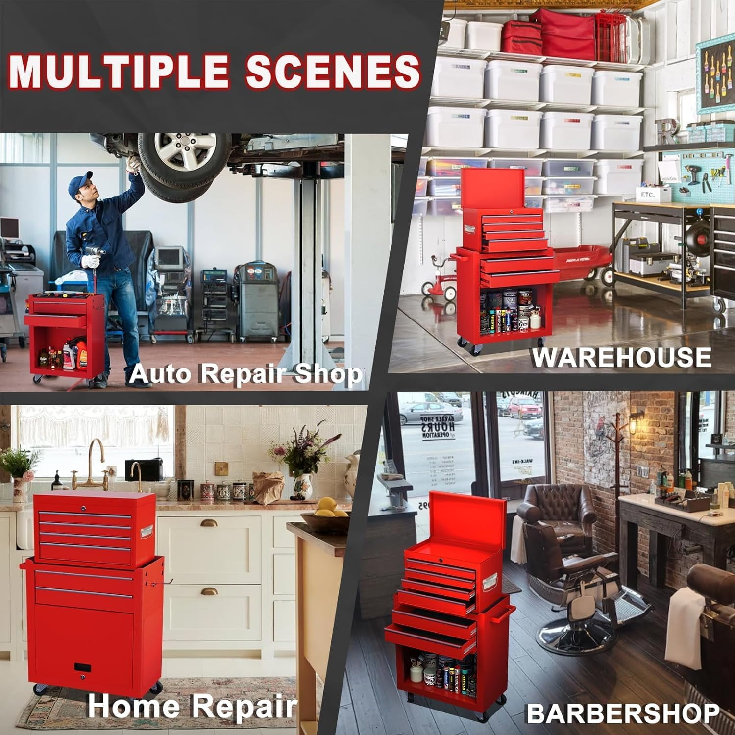 Clickoods 8-Drawer Rolling Tool Chest, 2-in-1 Detachable Metal Tool Box Cabinet with Wheels (Red, 24 in x 13 in x 43 in) ykmzs