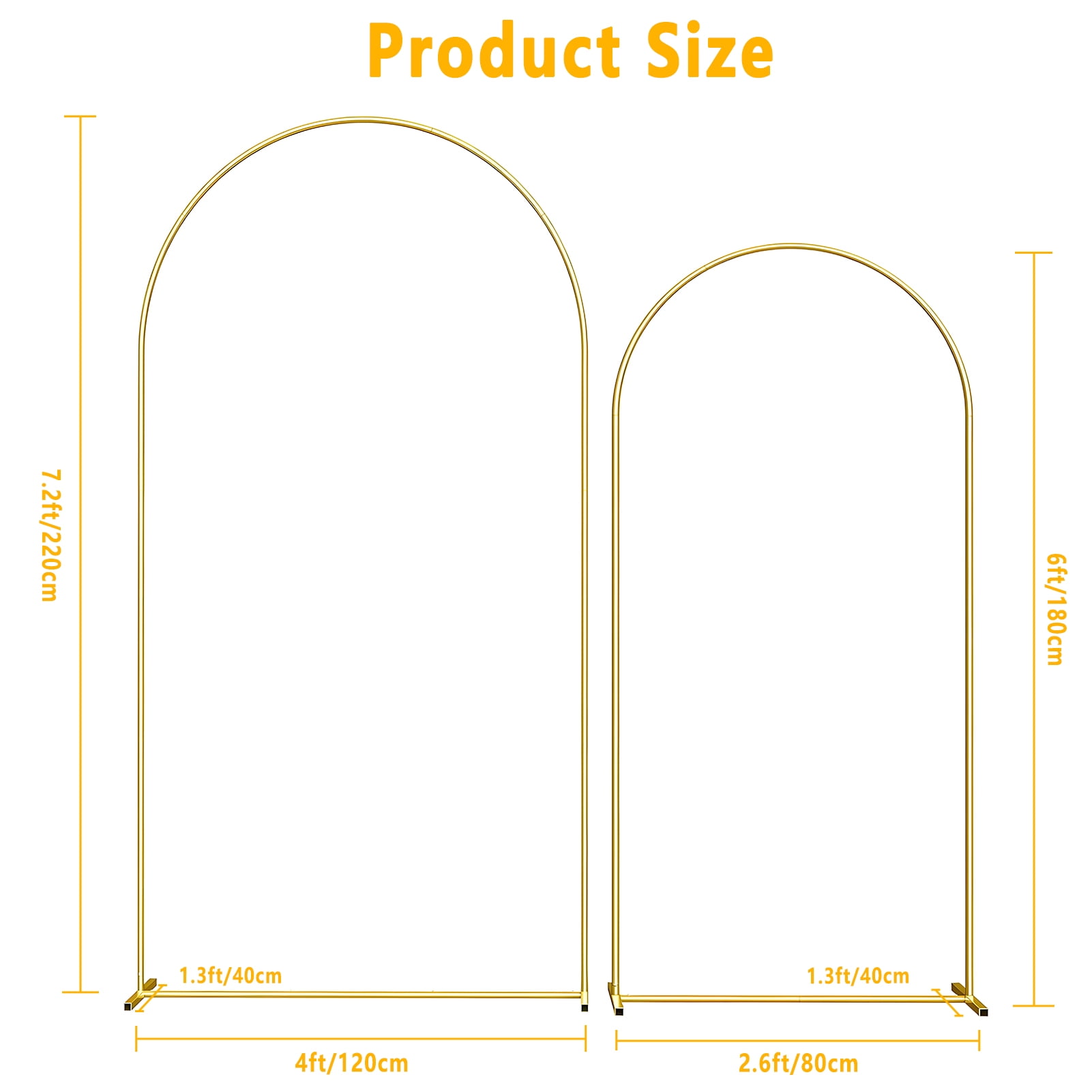 KiddiTouch Metal Arch Backdrop Stand Set for Parties (Gold, 2 Pack, 7.2 ft and 6 ft) ccqlk