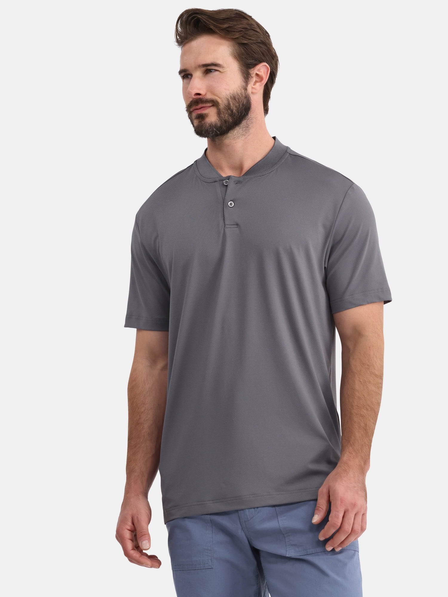 Birdie Bound Men's Henley Golf Shirt Moisture-Wicking Performance Top (Grey, XS) dqjsn