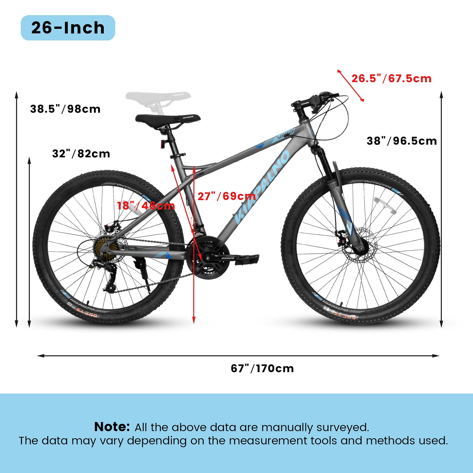 HZWDD 26-Inch Mountain Bike, 21-Speed Adult Off-Road Bicycle with Dual Mechanical Disc Brakes (Gray, 26 in) 6lqgi