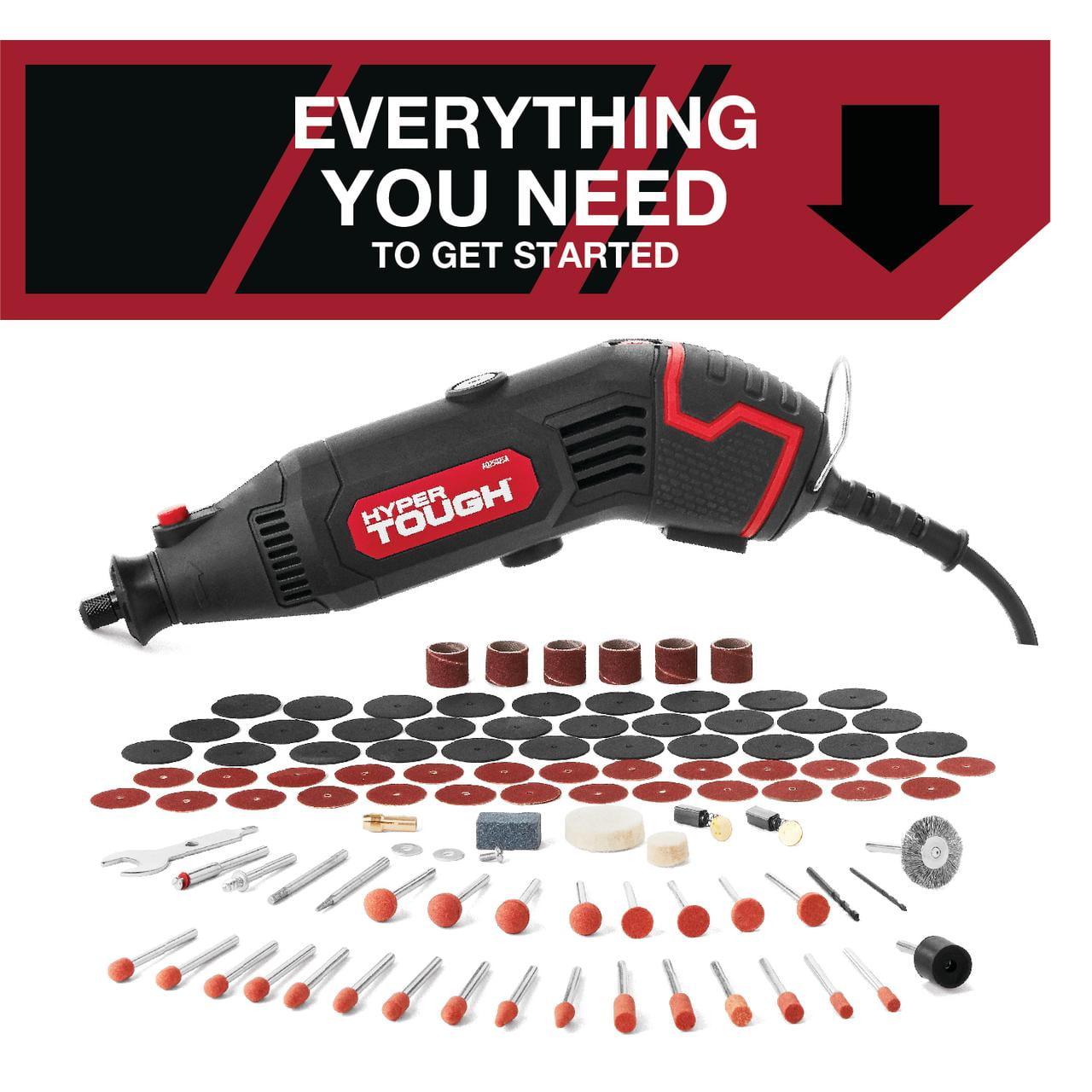 Hyper Tough Corded Rotary Tool Kit with 105 Accessories (Variable Speed, 6 ft Cord) pzg7n