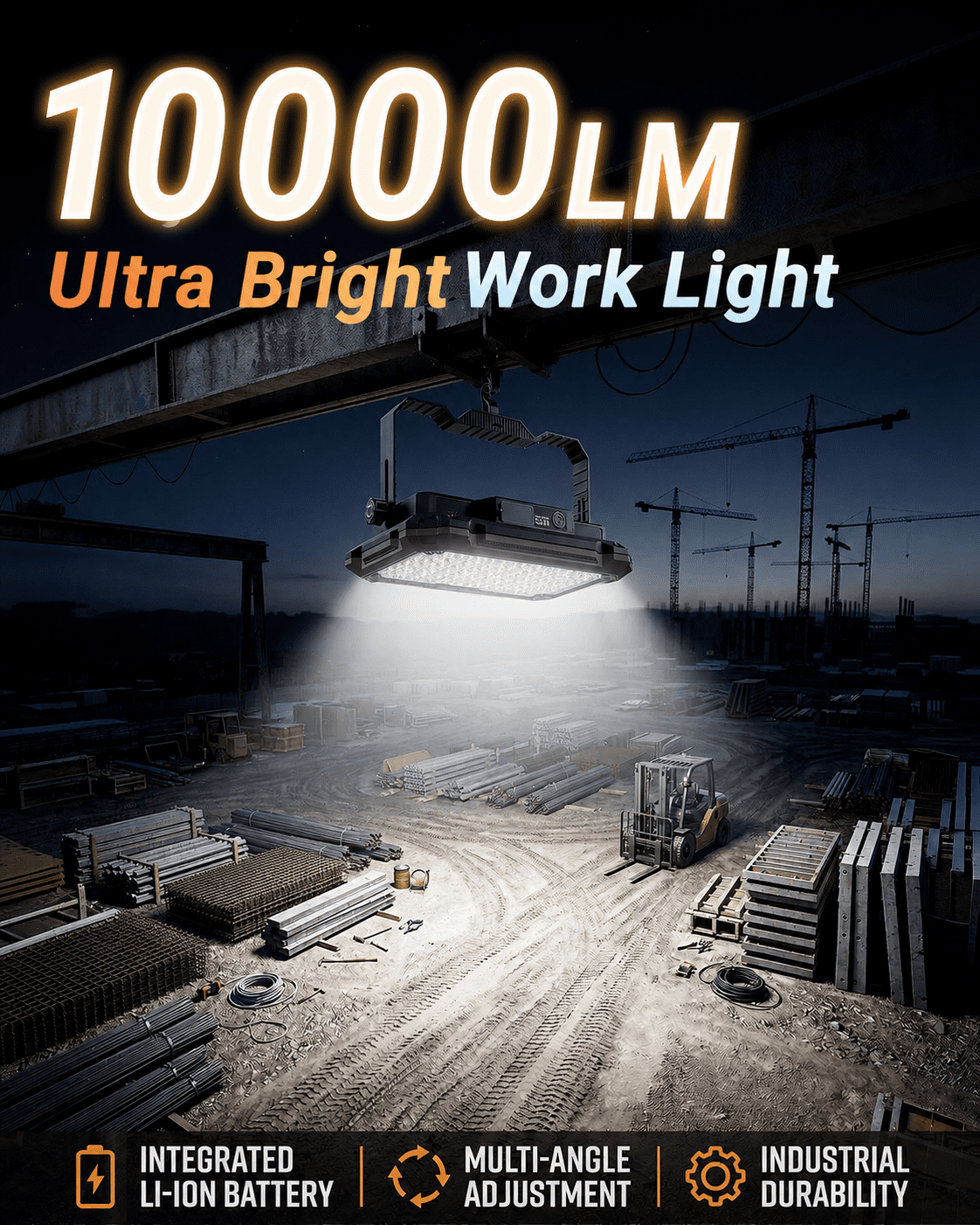 COSJM Rechargeable LED Work Light, 10000LM Portable Magnetic Floodlight with Adjustable Stand (12000mAh) zpejz