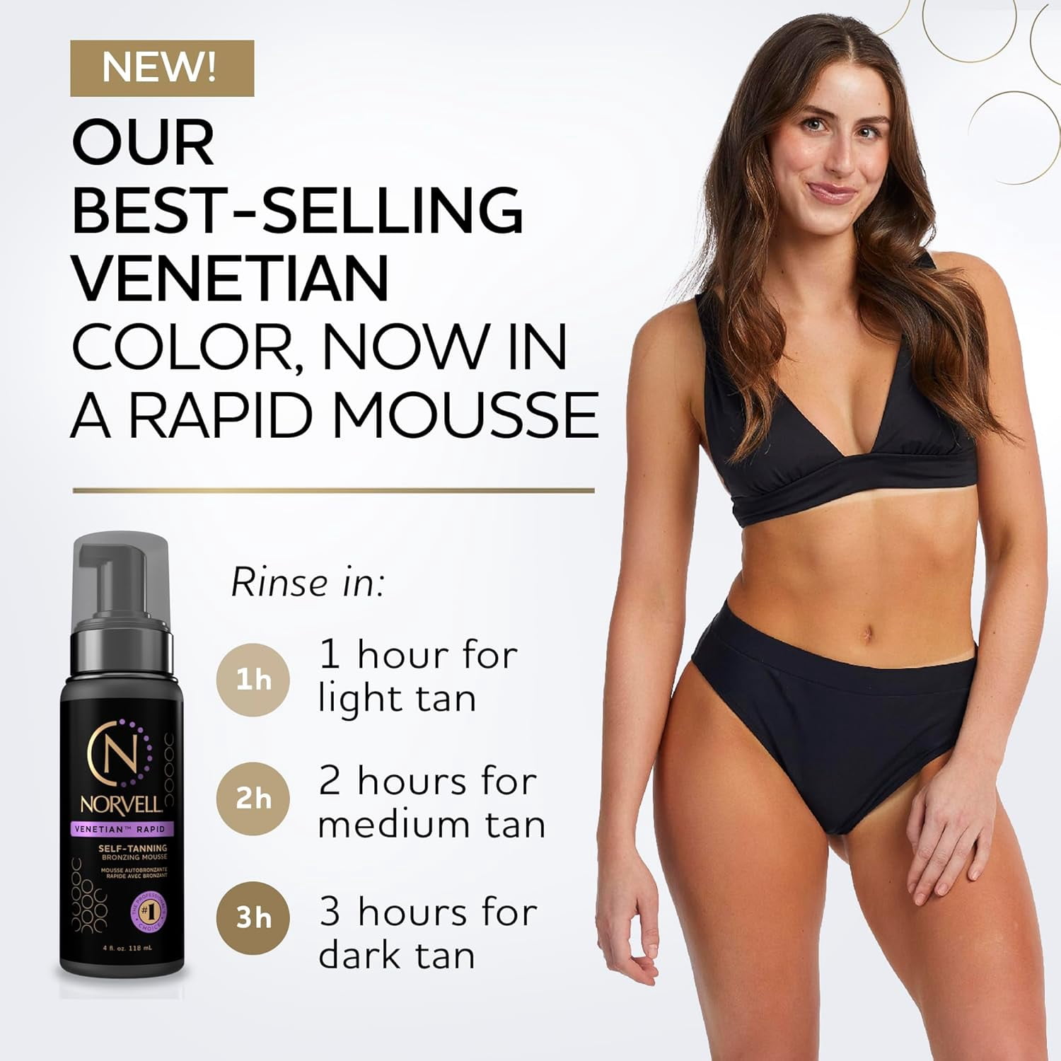 Norvell Venetian Self-Tanning Rapid Mousse, Violet Undertone Bronzer for Face and Body (4 fl oz) e2es4