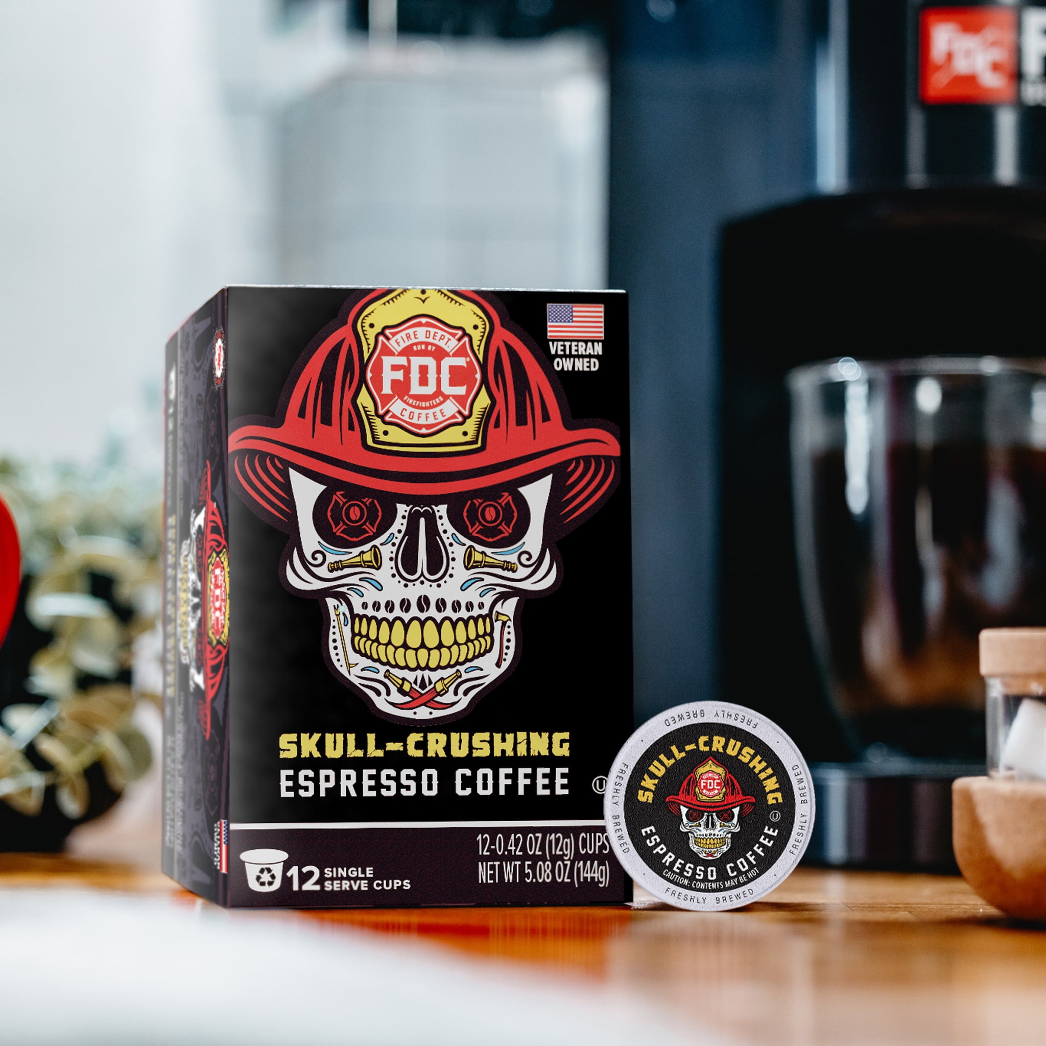 Fire Department Coffee Skull-Crushing Espresso Dark Roast Coffee Pods (12 Pack) hzezm