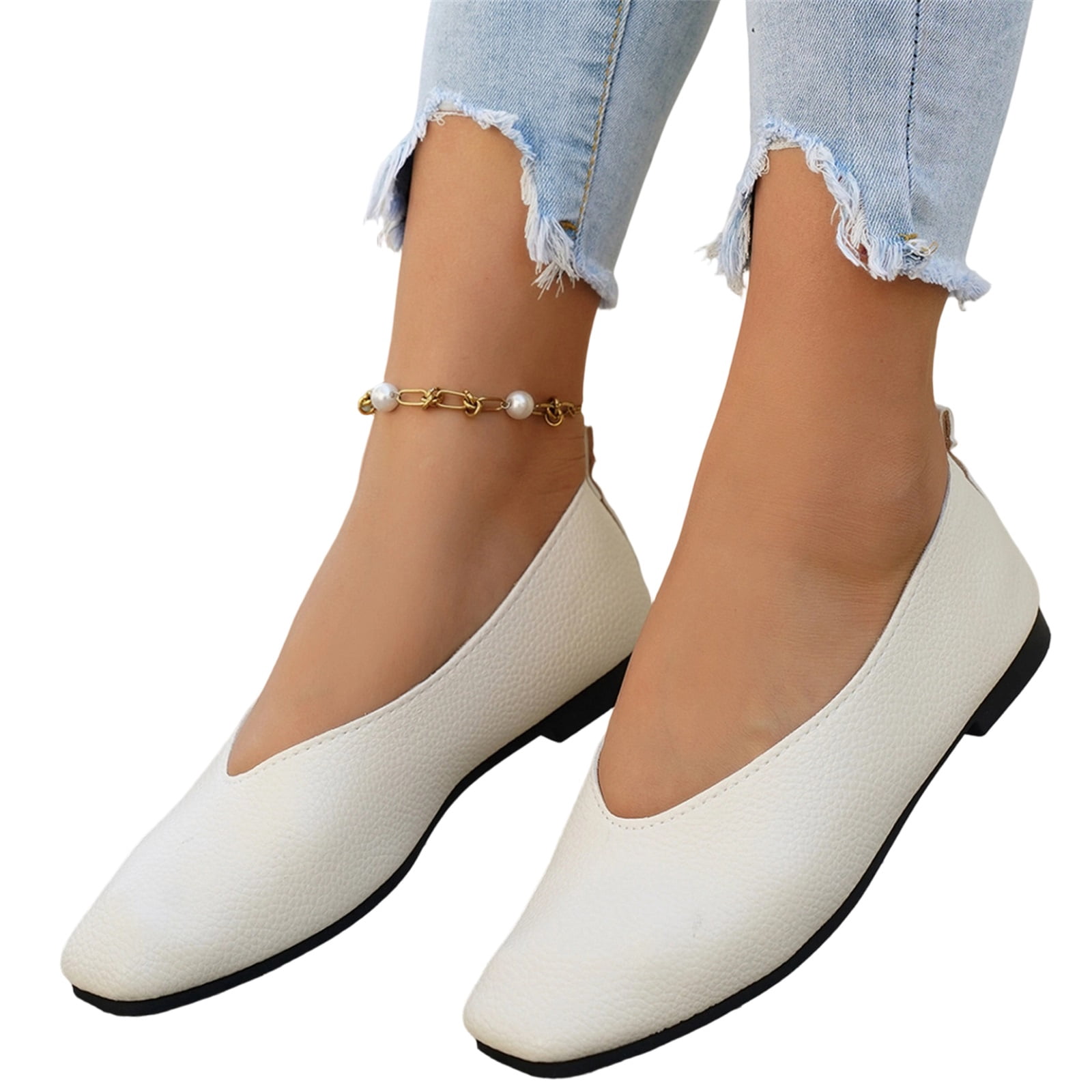 EKVAHL Women's Square Toe Ballet Flats, Comfortable Slip-On Dress Loafers (Beige, 8 US) jruw2